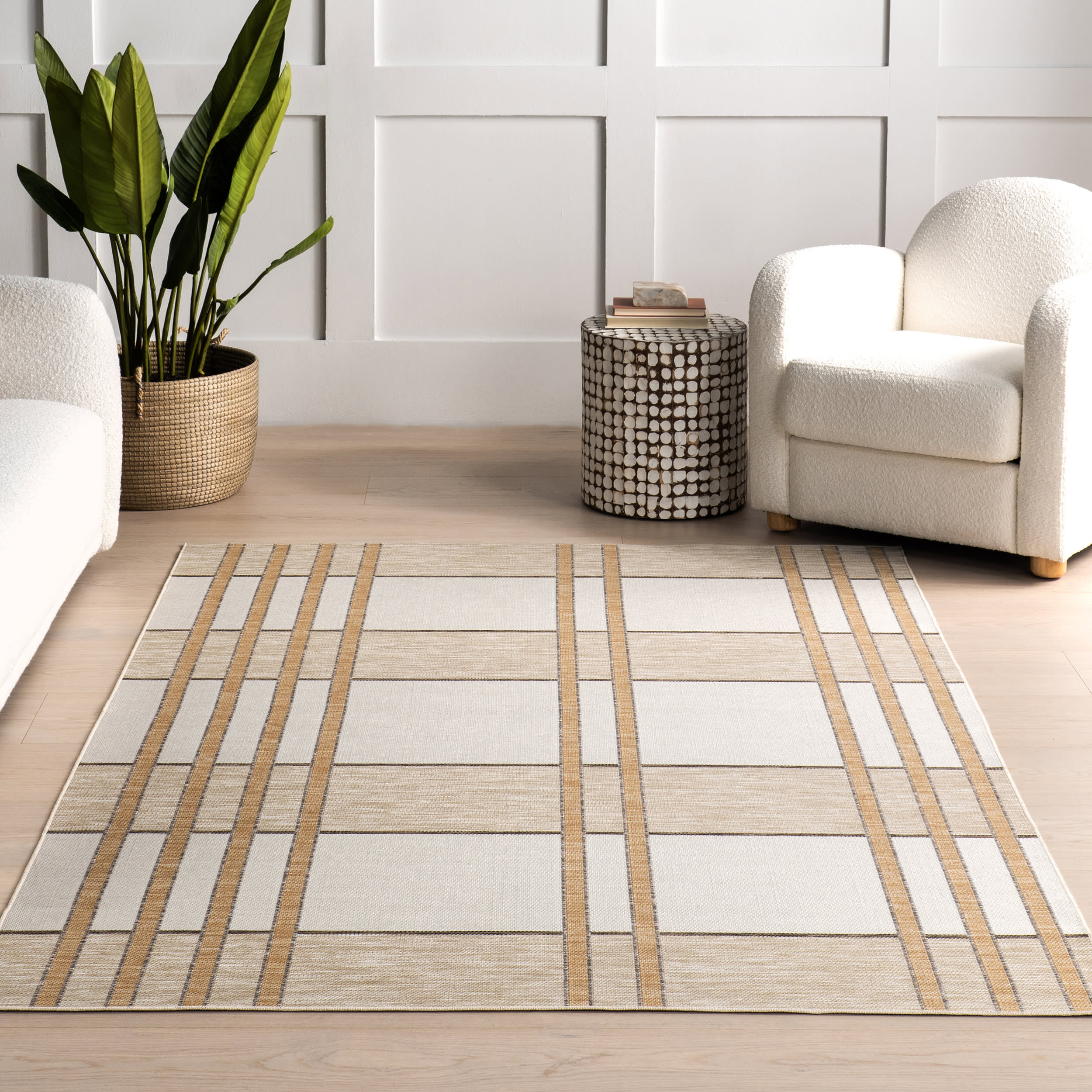 Dylan Chunky Plaid Indoor/Outdoor Rug | Beige - Image 5