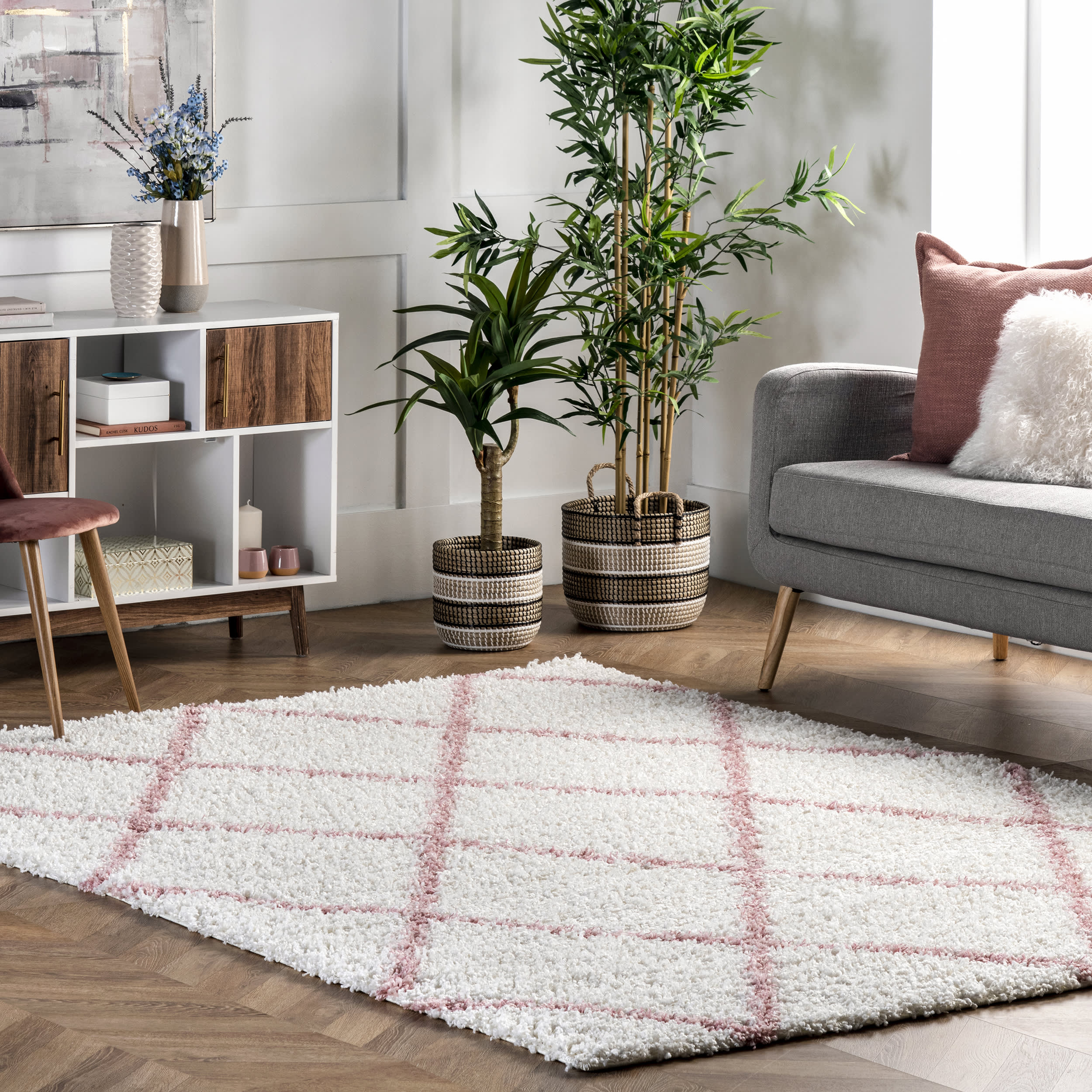 Easy Shag Lattice Rug | Pink - Image 2