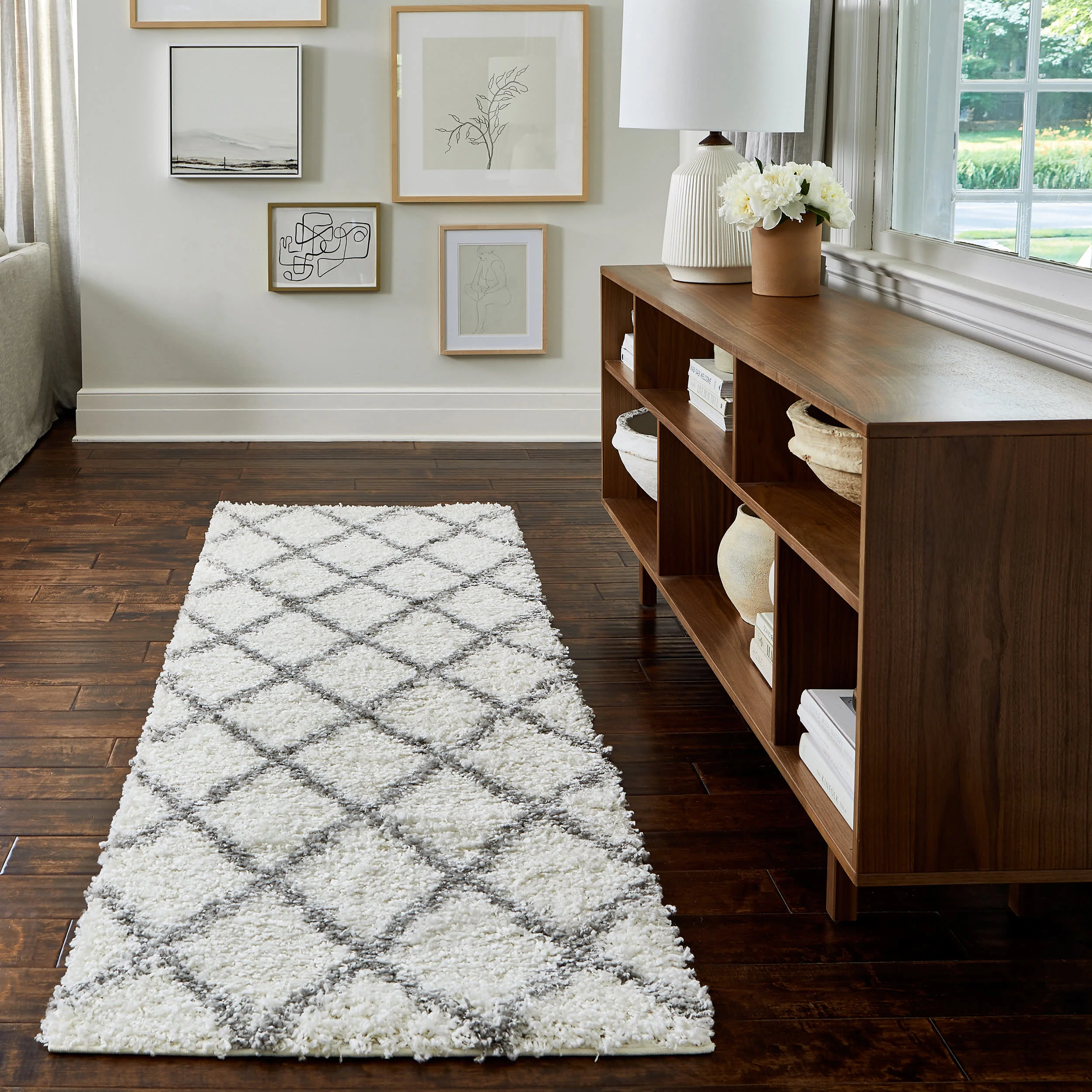 Easy Shag Lattice Rug | White - Image 2