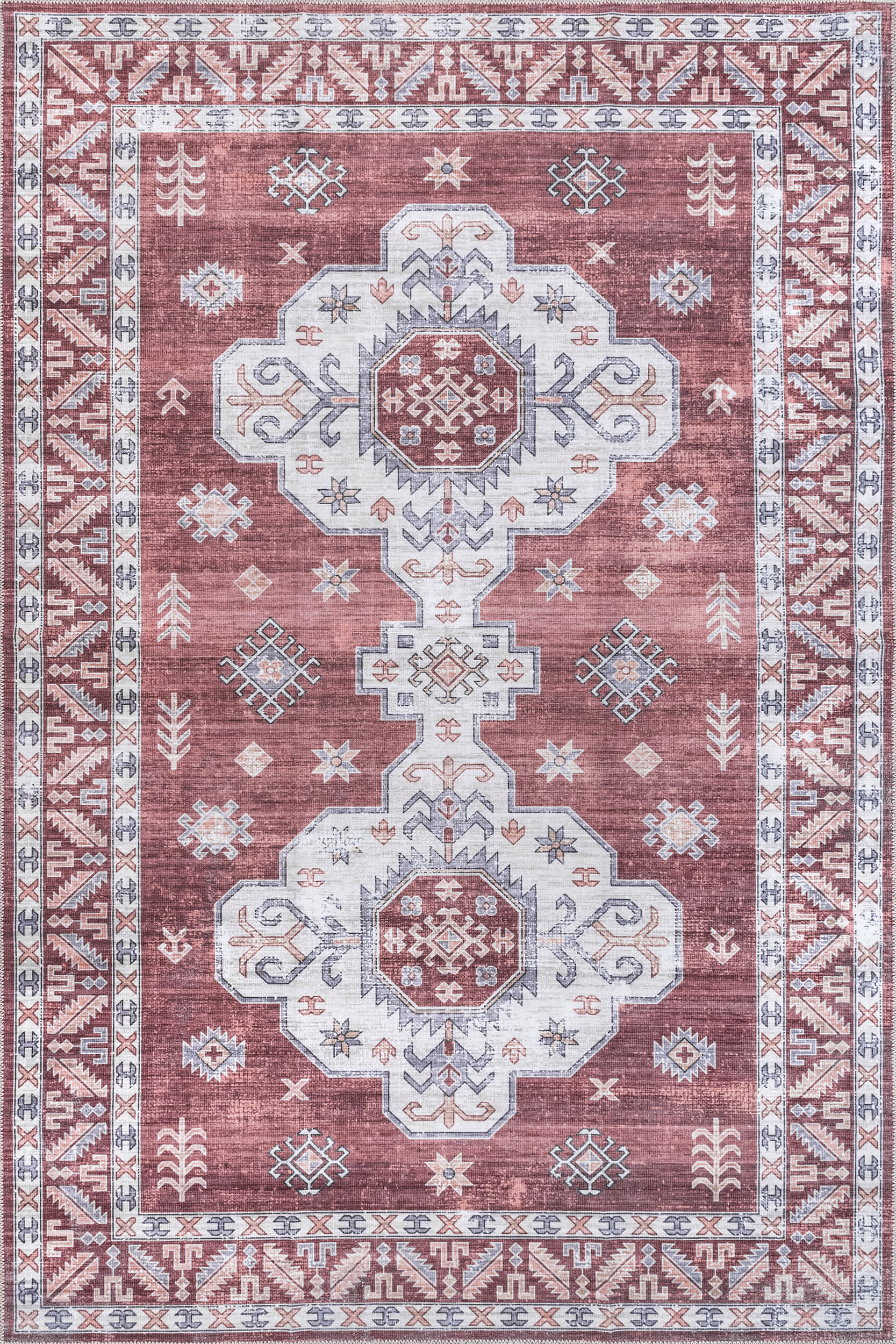 Eboni Traditional Washable Rug | Brick