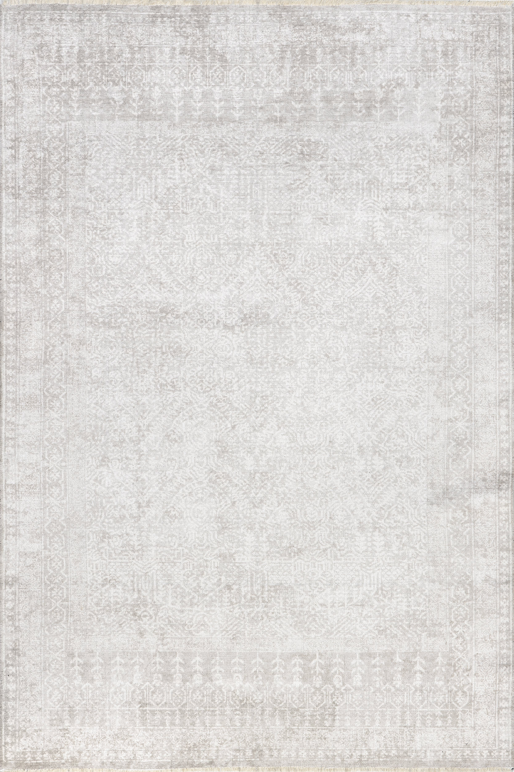 Edna Fringed Vintage Medallion Washable Rug | Light Grey