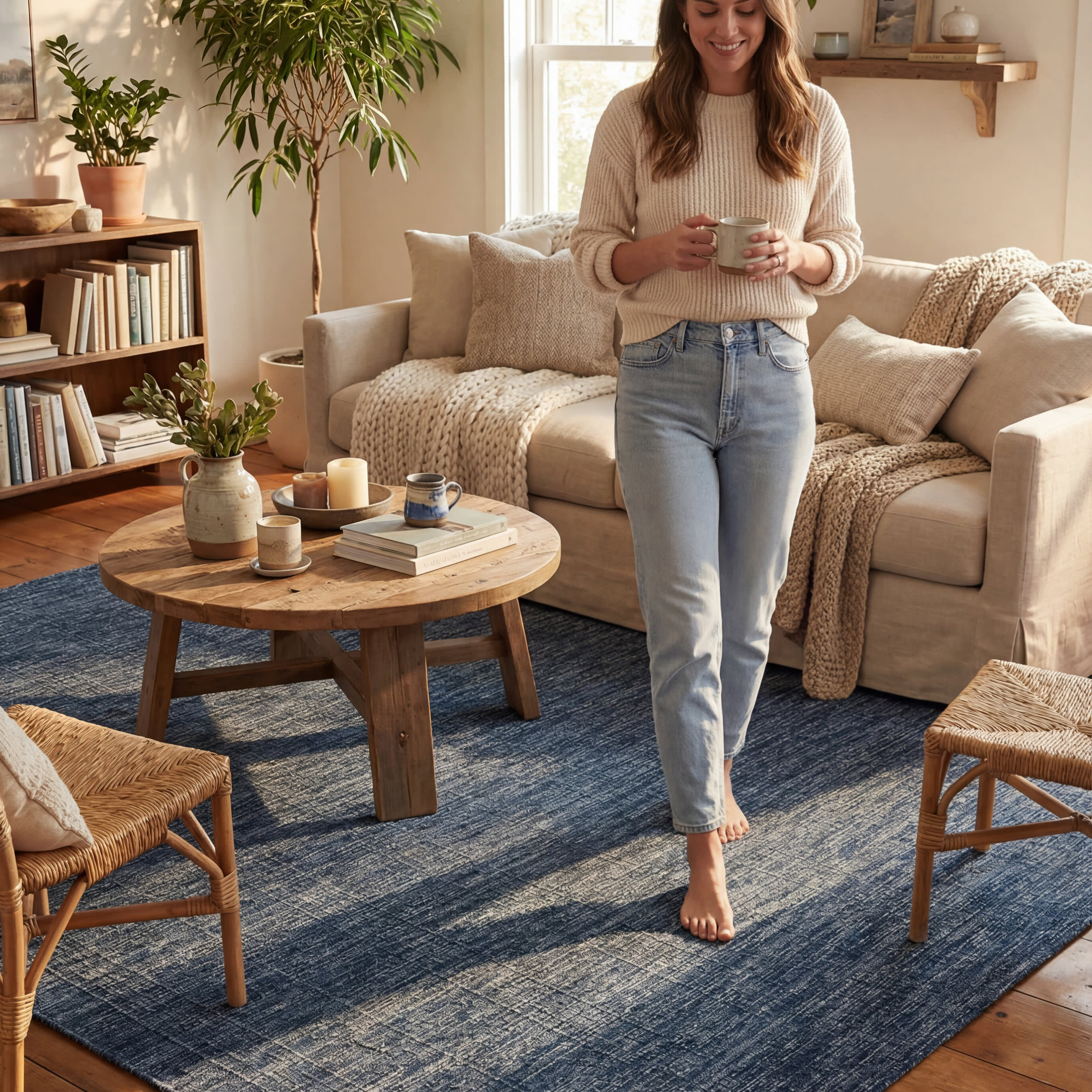 Eiraz Contemporary Solid Indoor/Outdoor Rug | Navy - Image 9