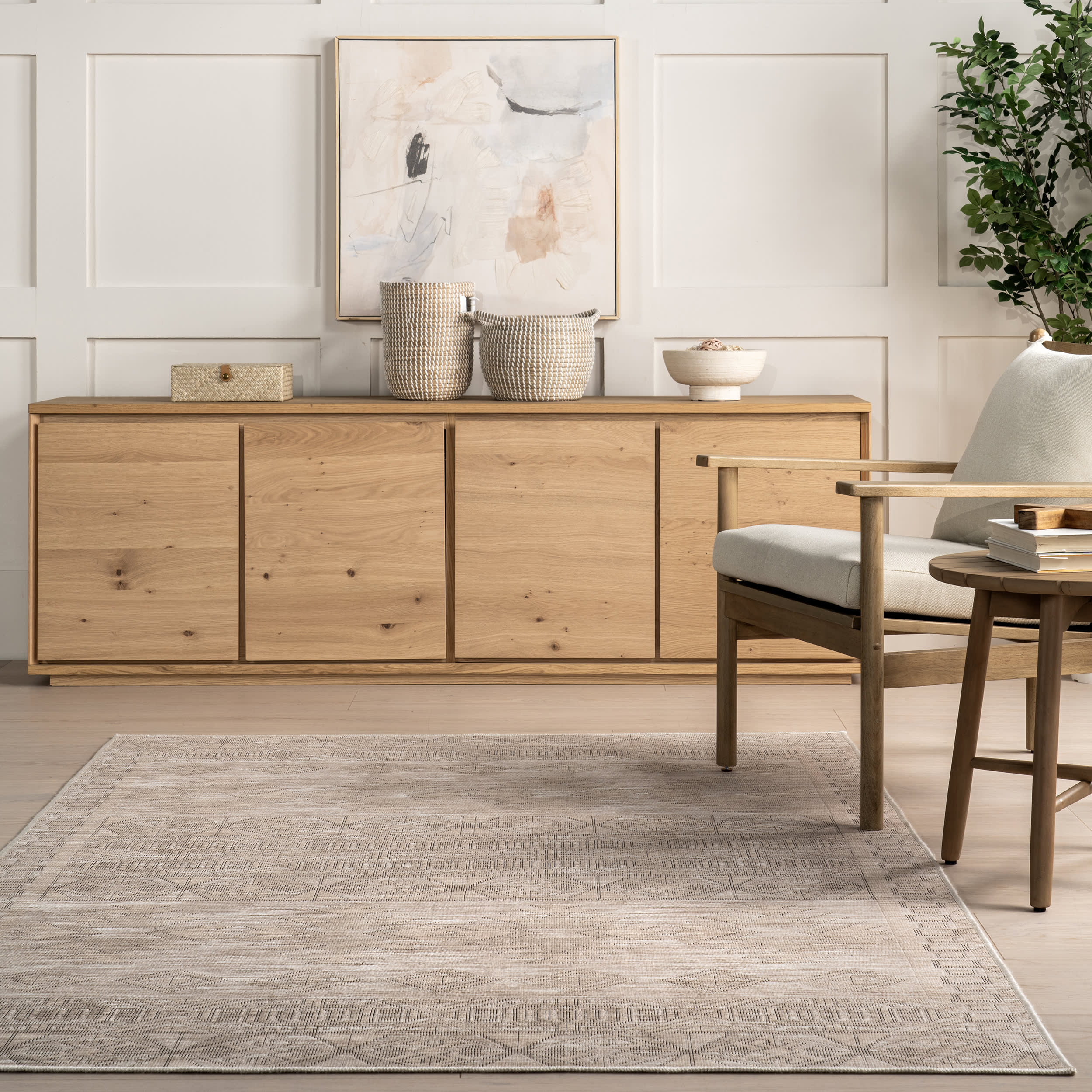 Elin Geometric Washable Rug | Beige - Image 4