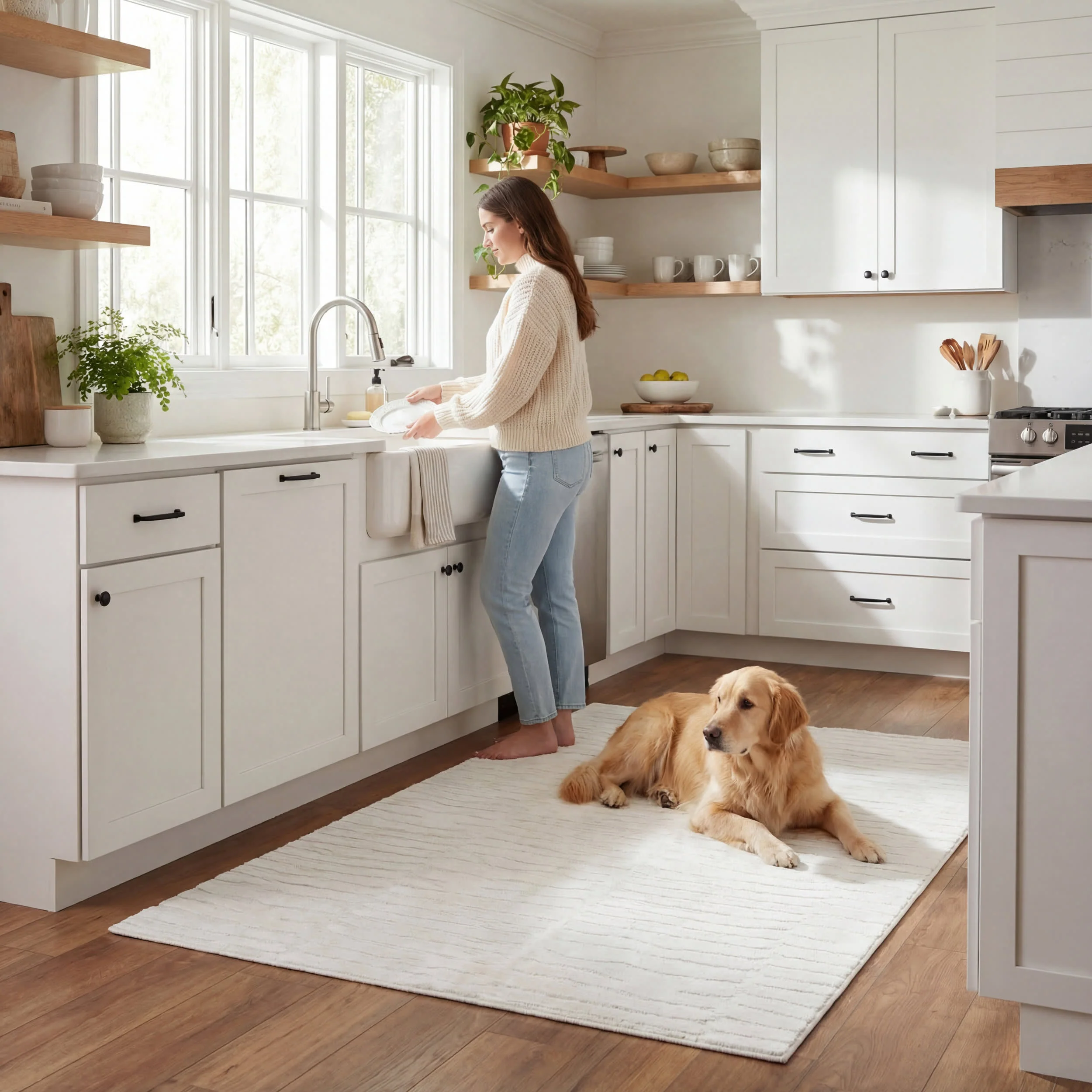 Elisk Solid Cloud Washable Rug | Off White - Image 9