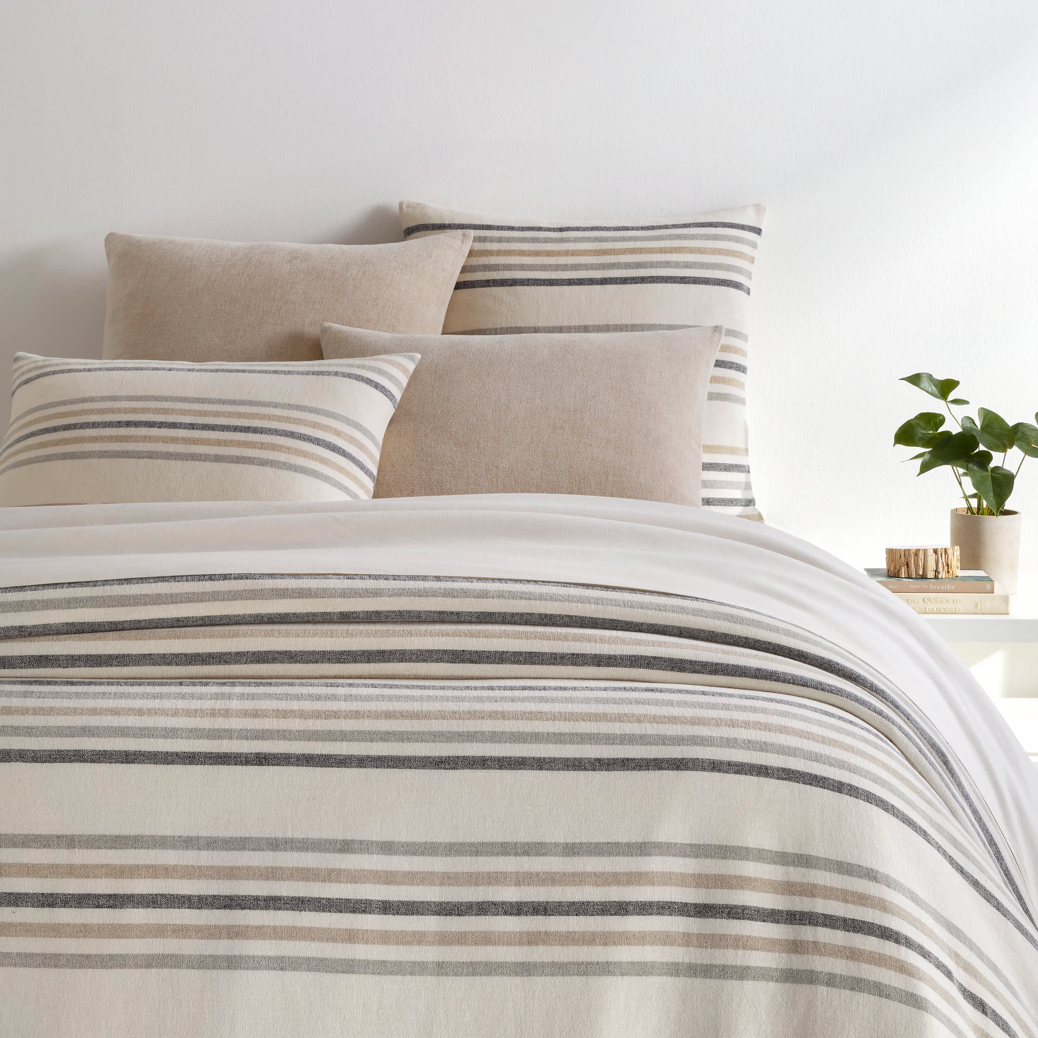 Ellison Stripe Linen Chenille Duvet Cover | Ivory