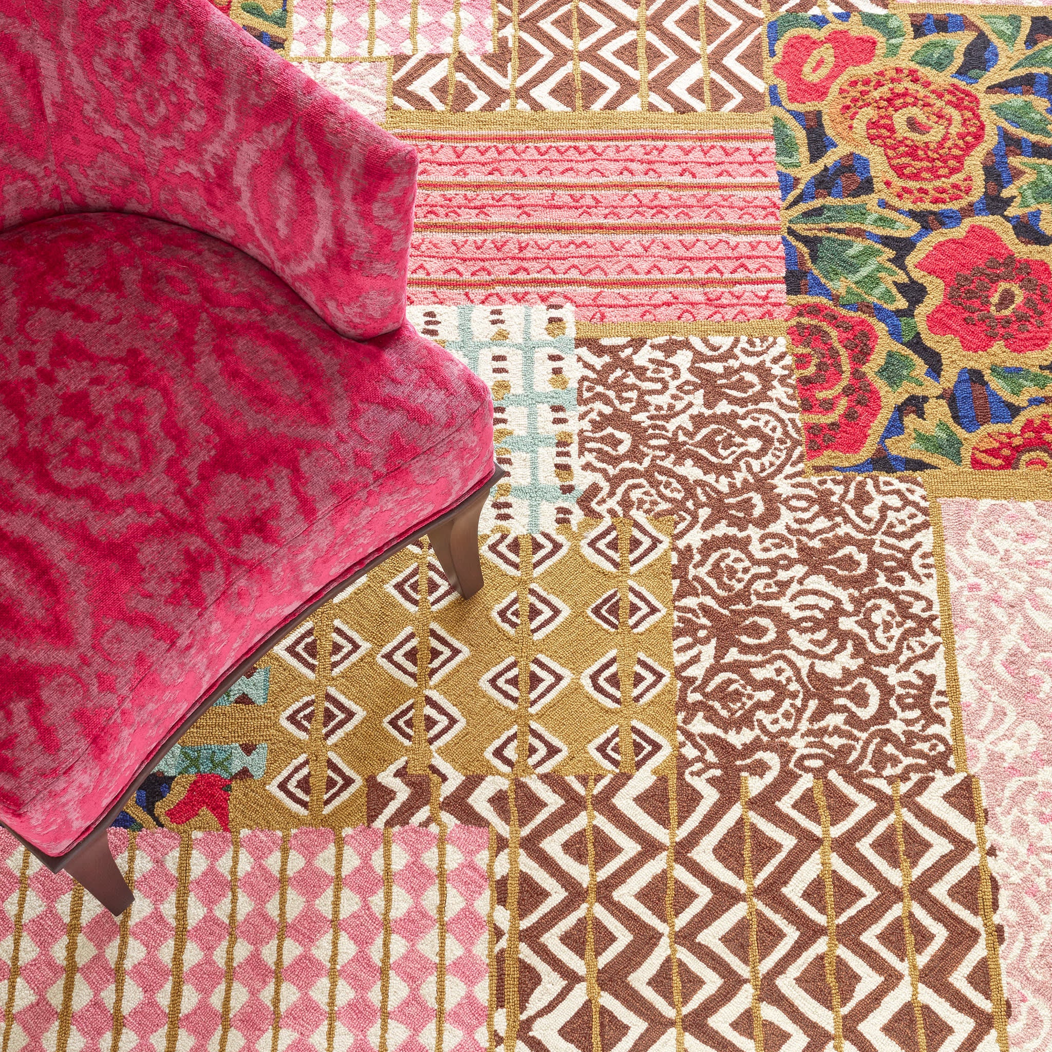 Elm Patchwork Hand Micro Hooked Wool Rug | Multi - Image 4