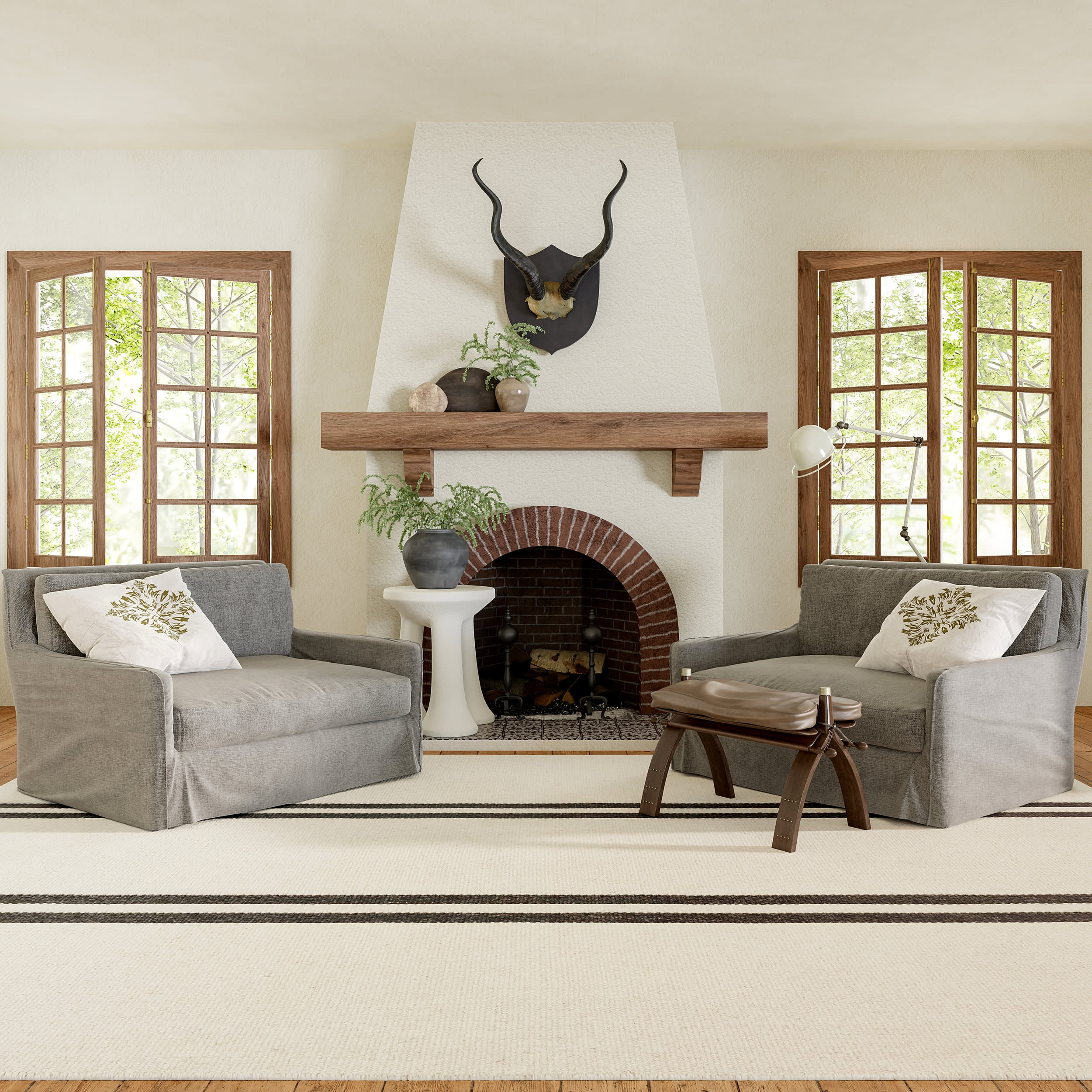 Elowen Double Striped Rug | Ivory - Image 2