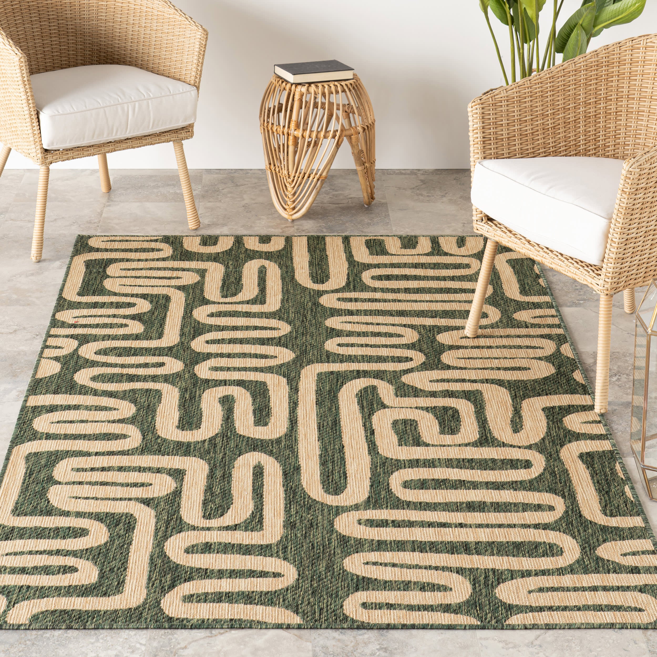 Elowyn Abstract Maze Indoor/Outdoor Rug | Green - Image 5