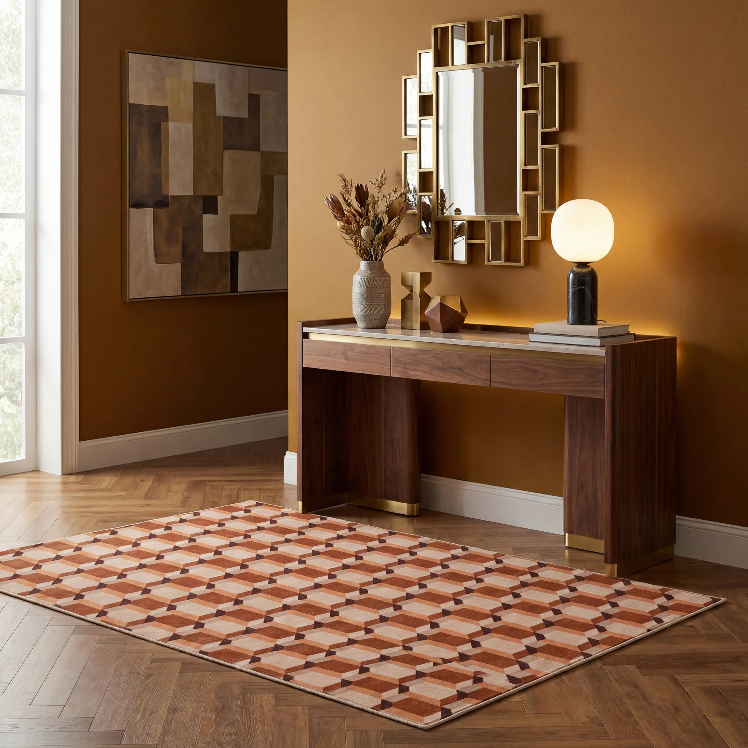 Ember Check Mid-Century Washable Rug by Society6 | Multicolor - Image 10