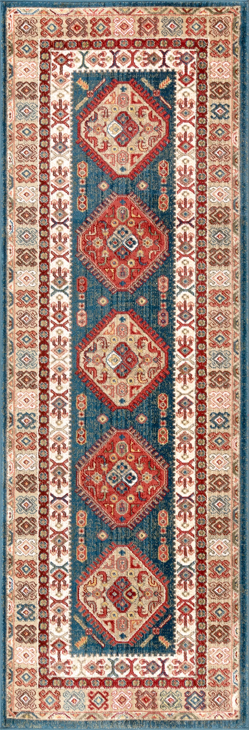 Emblem Fringed Rug | Blue