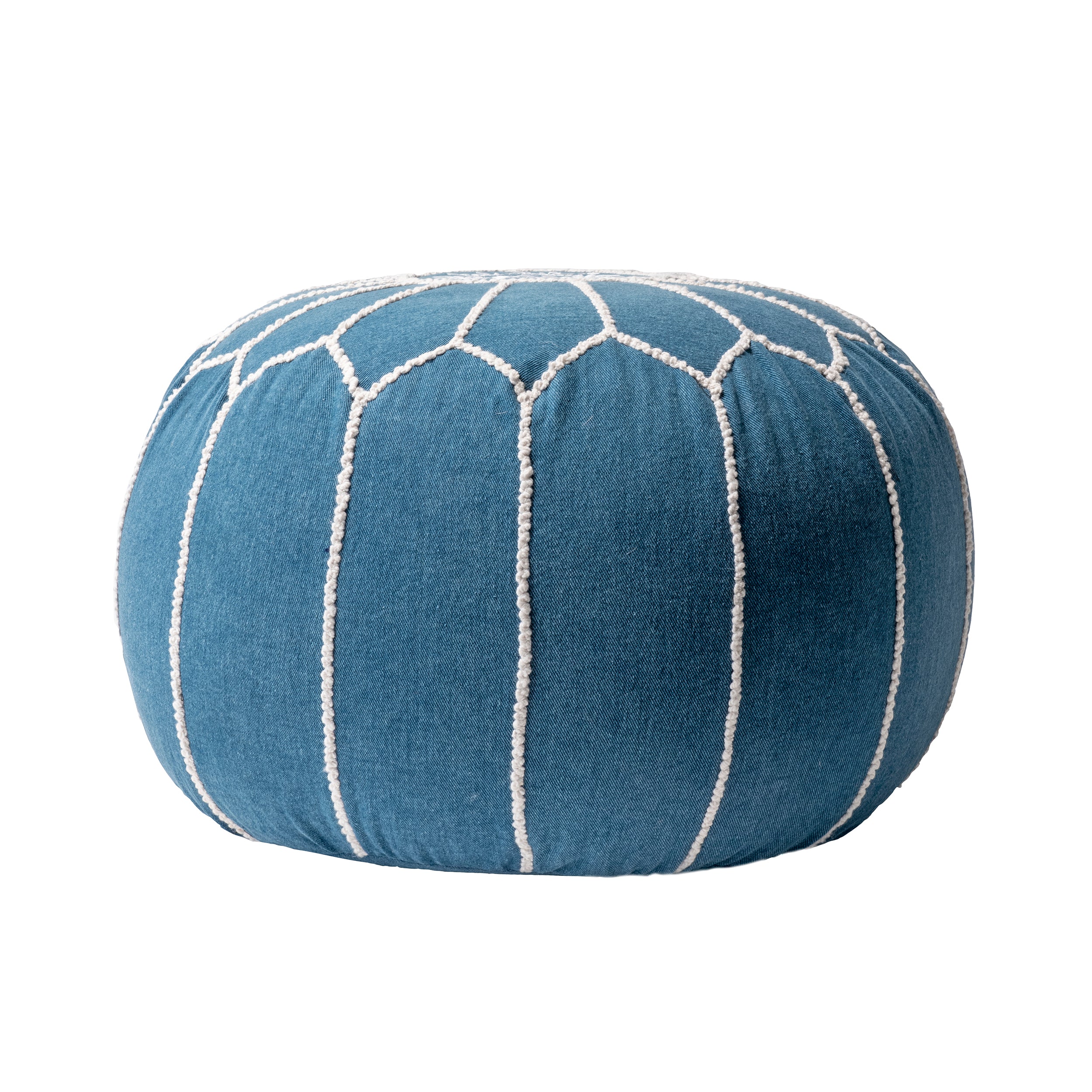 Embroidered Cotton Pouf | Blue