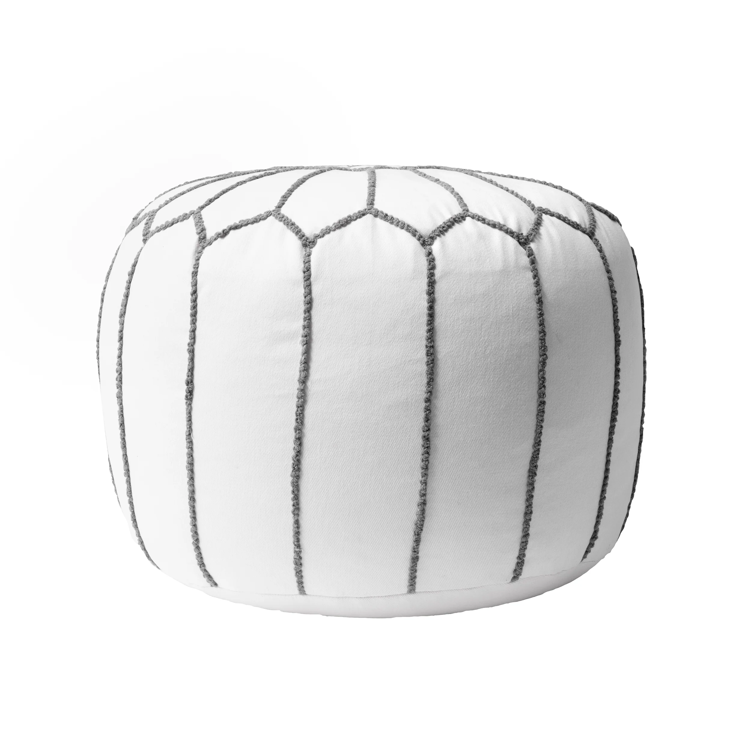 Embroidered Cotton Pouf | White