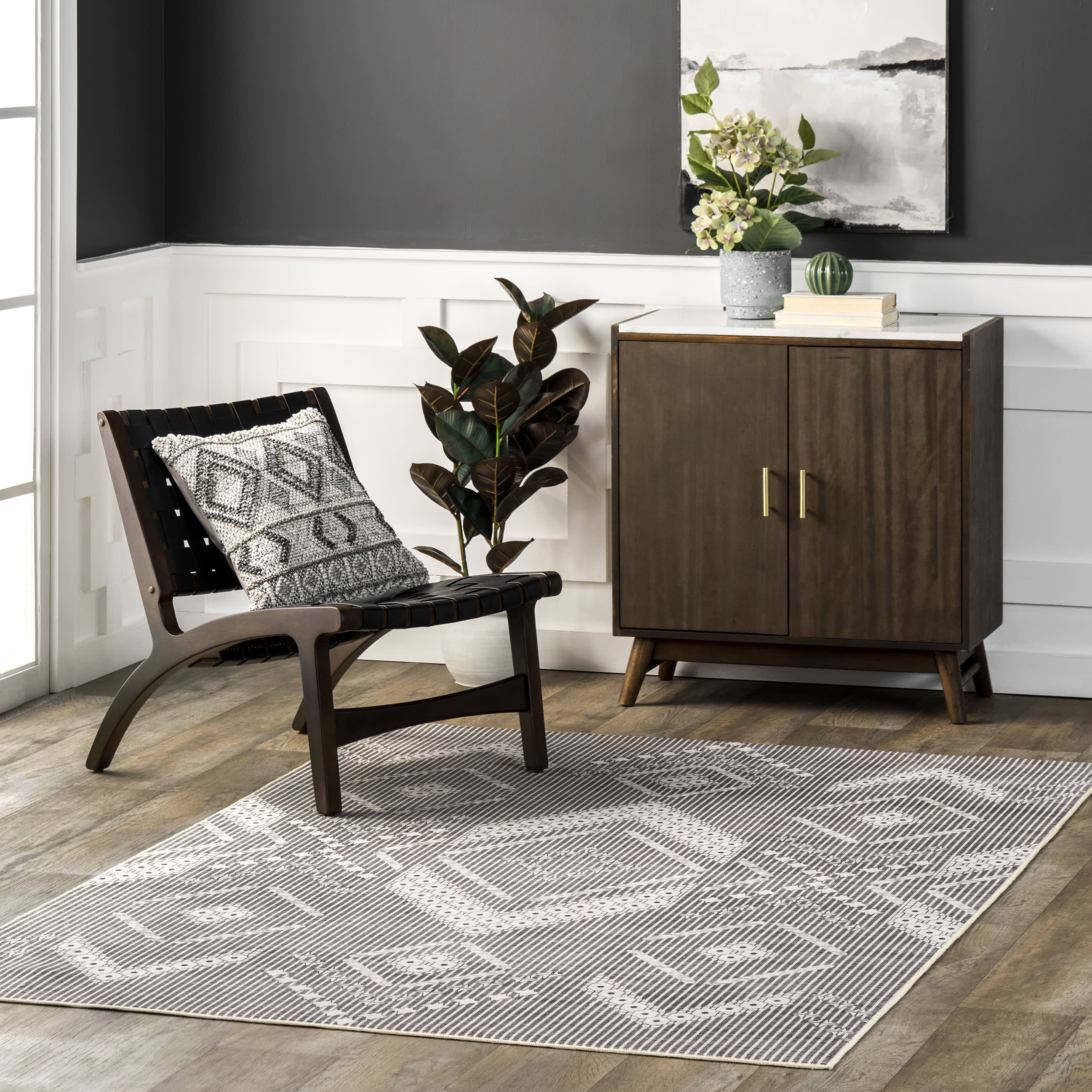 Emilia Striped Washable Indoor/Outdoor Rug | Light Grey - Image 4
