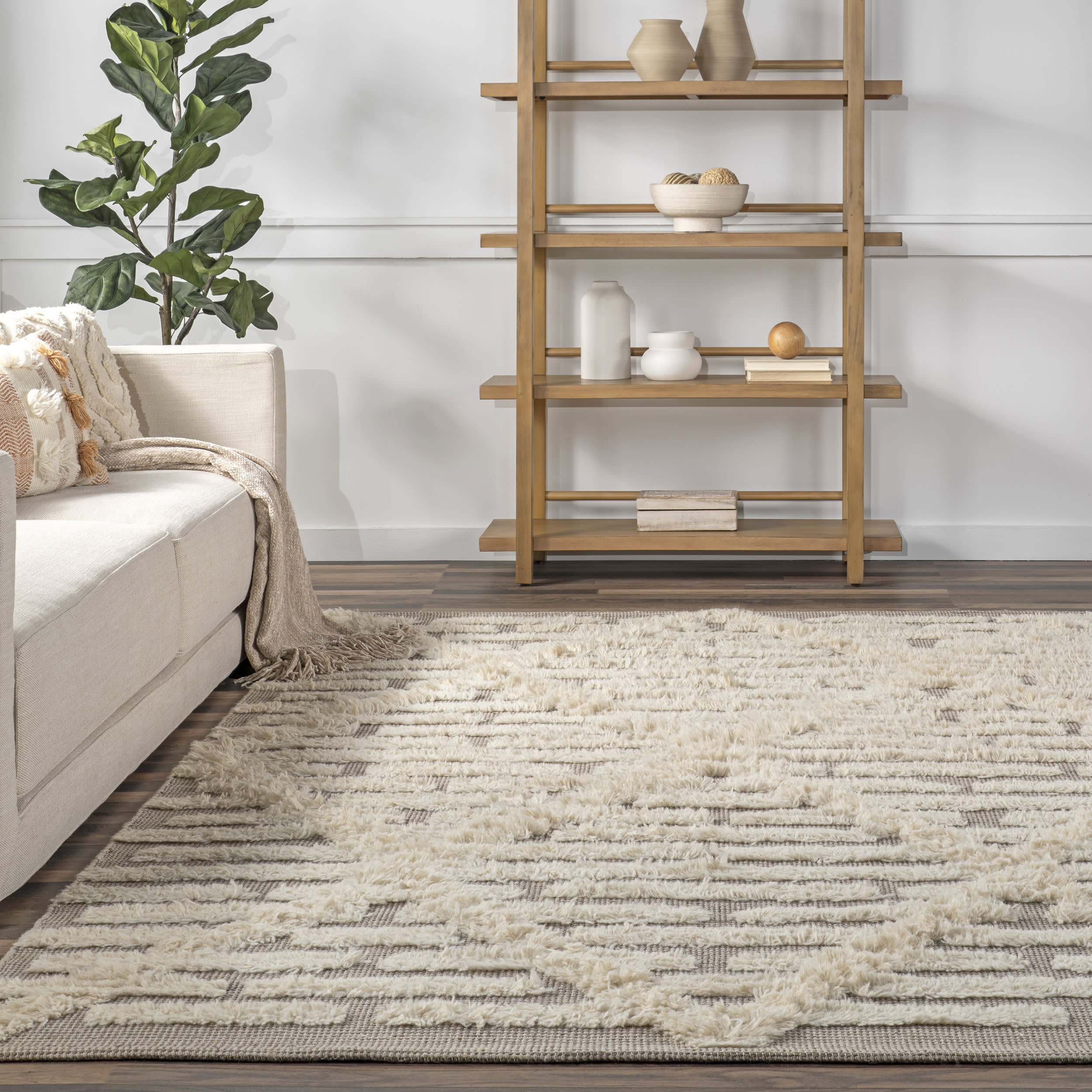 Emmey Modern Trellis Rug | Beige - Image 4