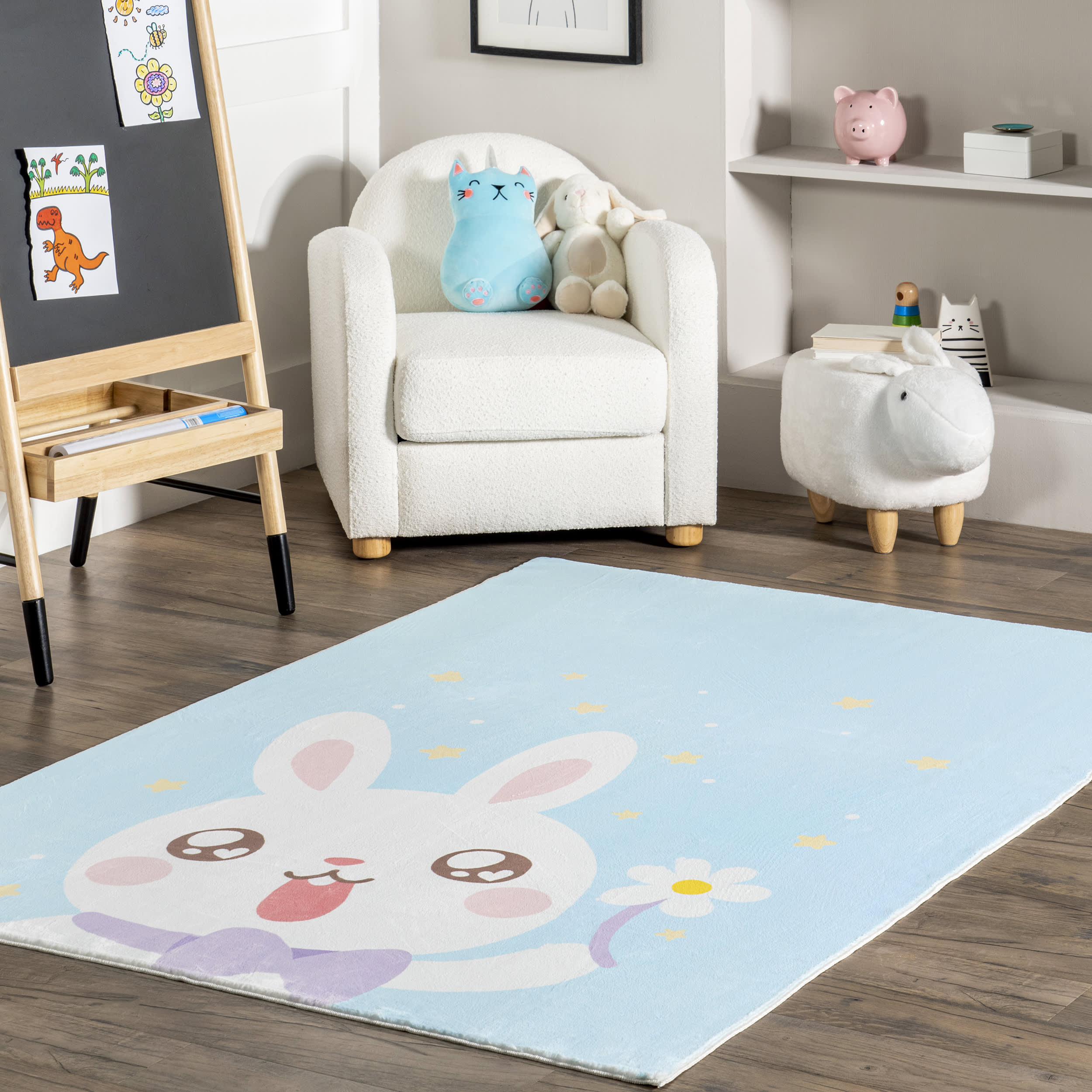 Enya Kids Washable Rabbit Rug | Blue - Image 2