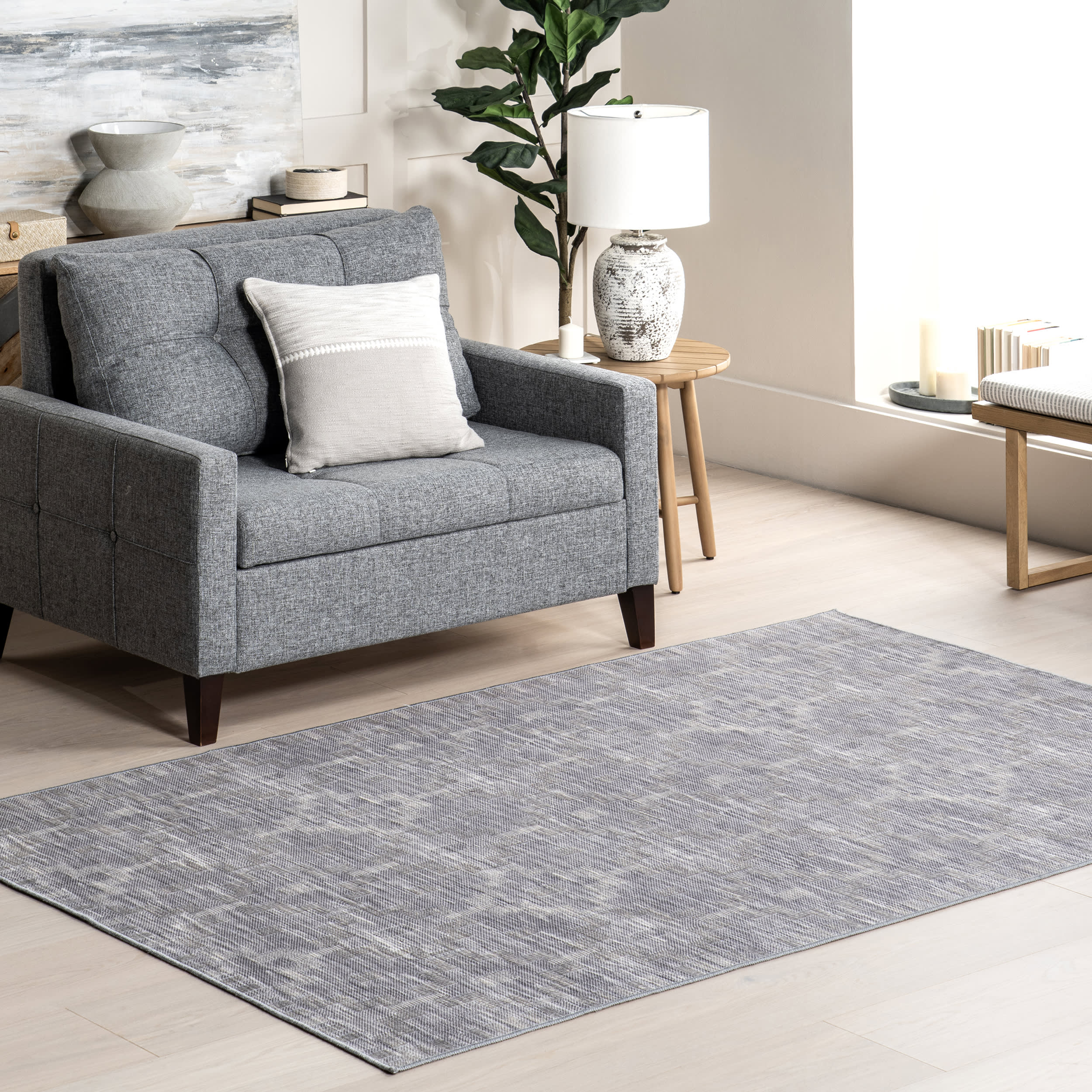 Erna Geometric Washable Rug | Blue - Image 2