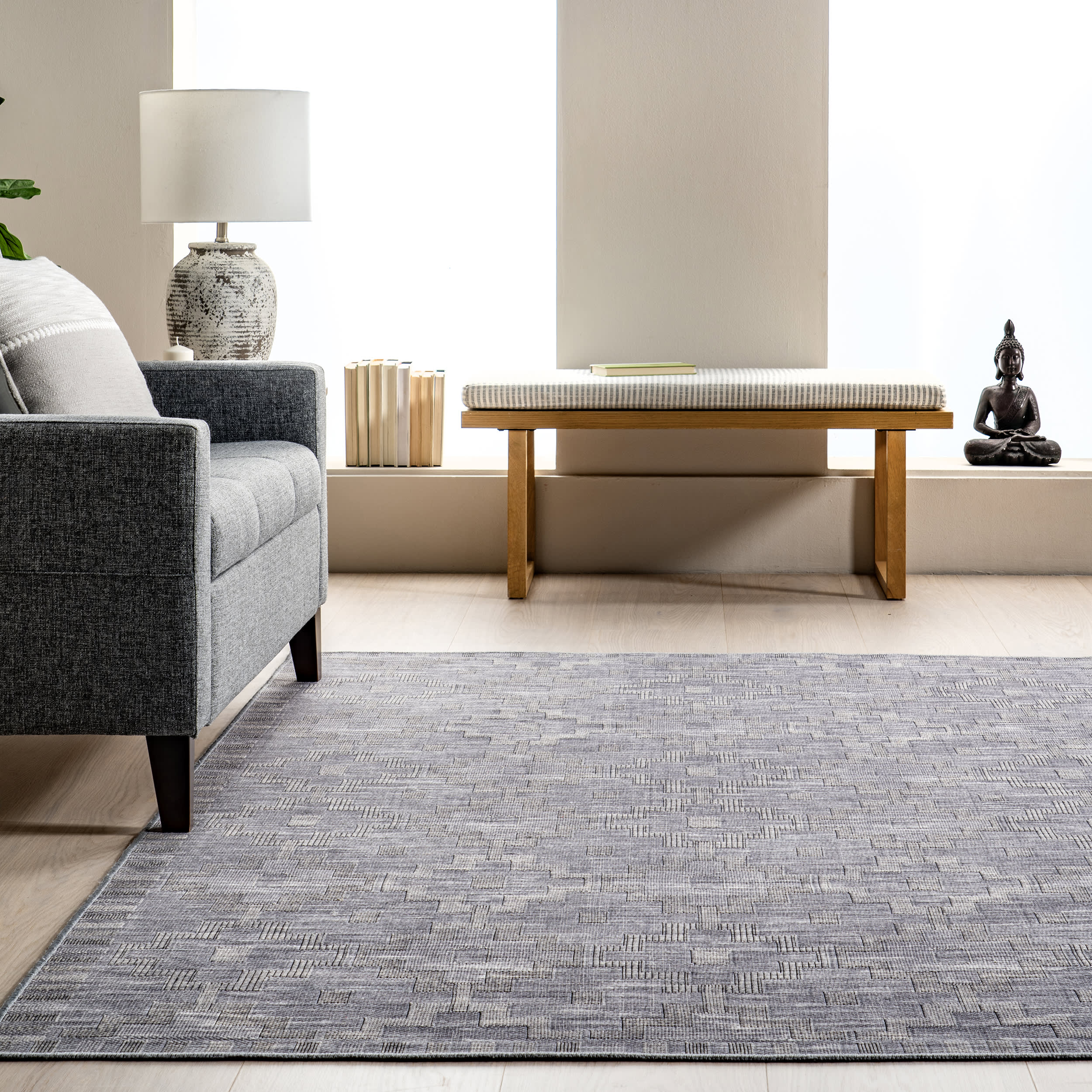 Erna Geometric Washable Rug | Blue - Image 4