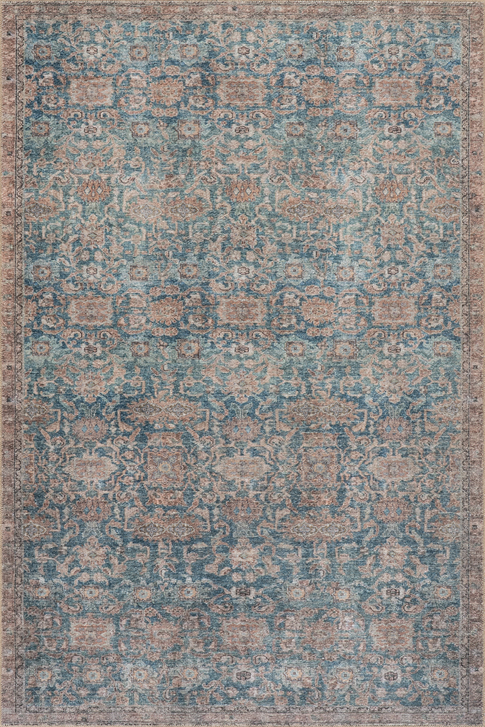 Ethellie Vintage & Distressed Washable Rug | Blue