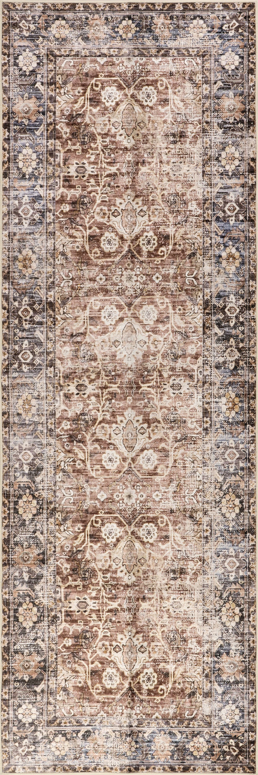 Eula Floral Spill Proof Washable Rug | Brown