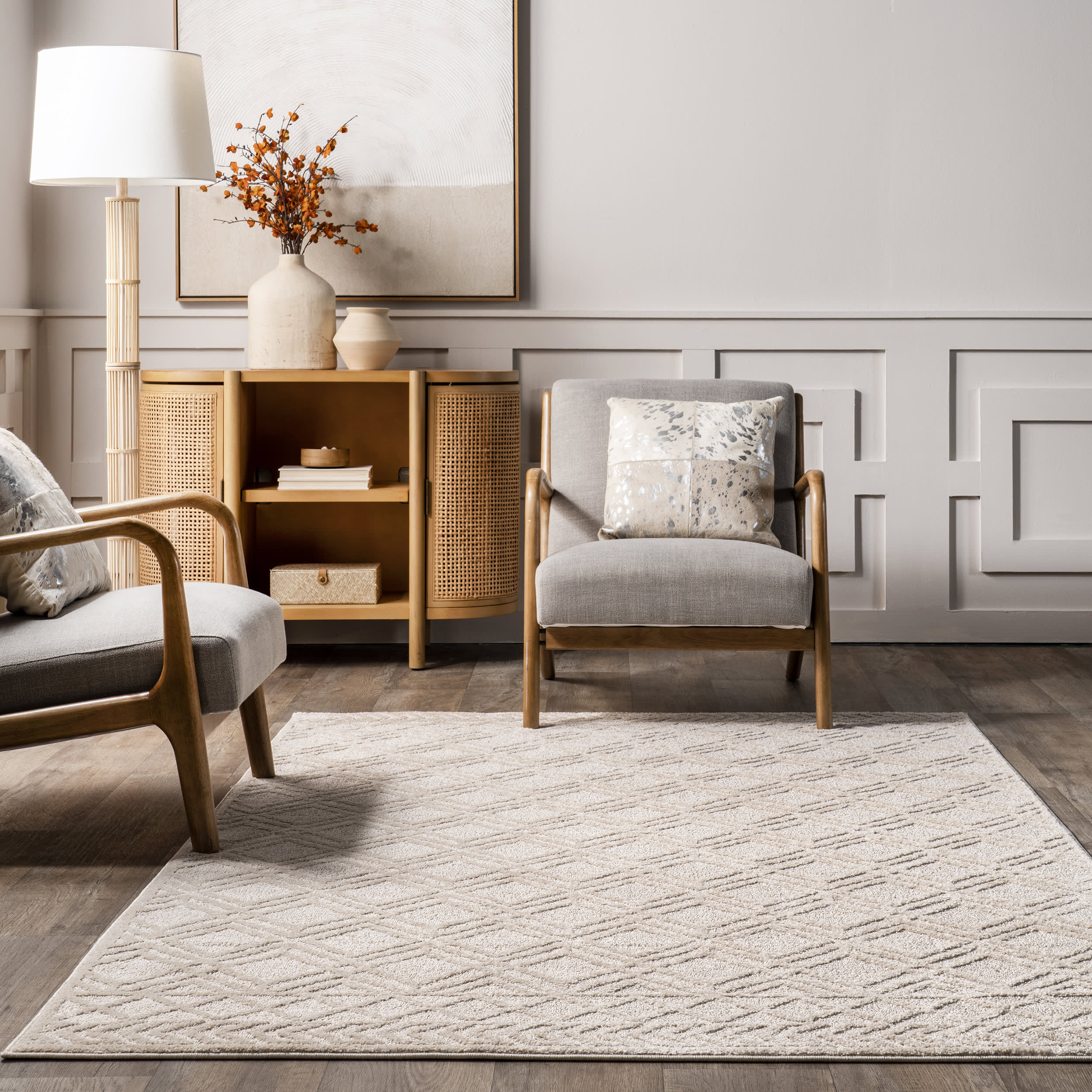 Evalina Moroccan Trellis Rug | Beige - Image 4