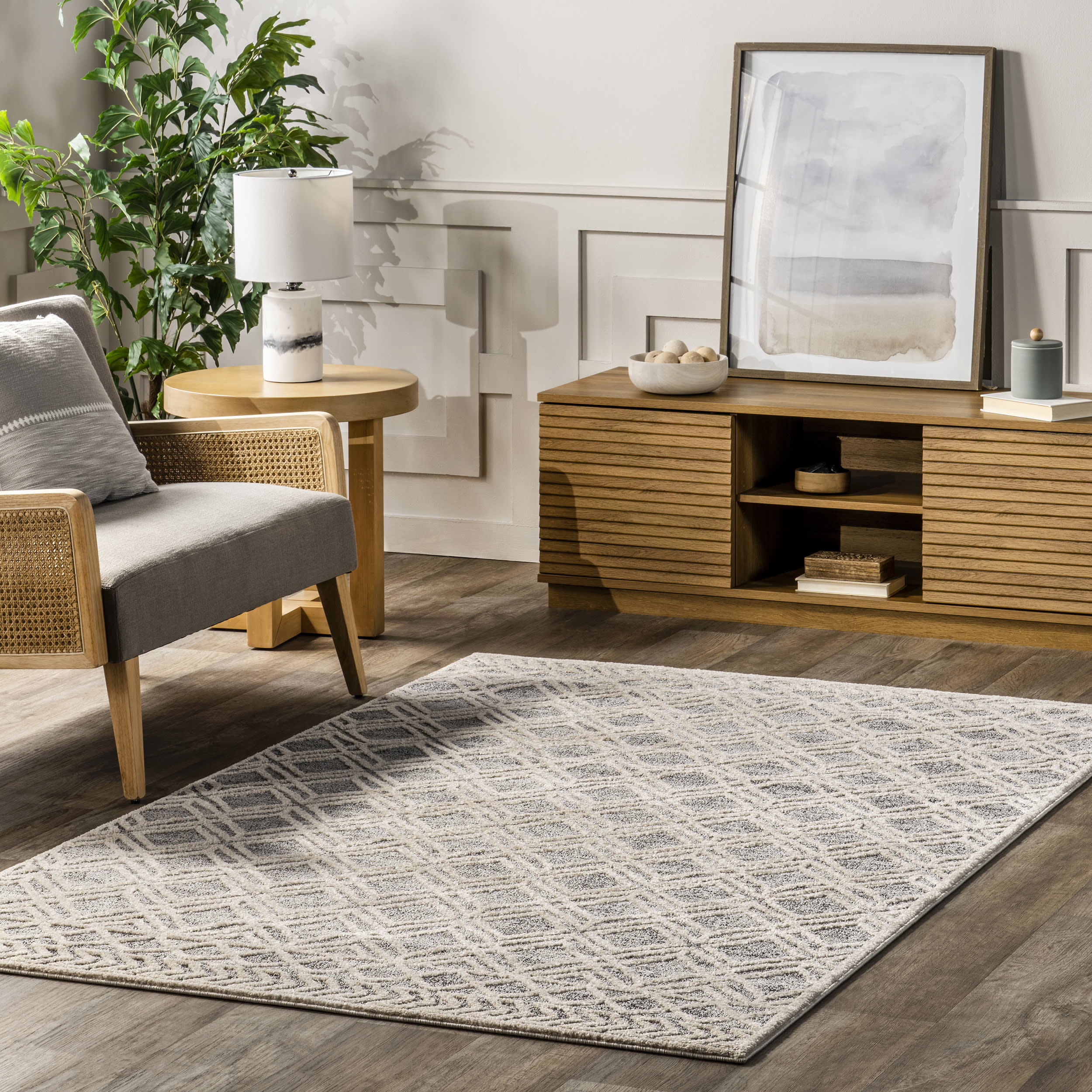 Evalina Moroccan Trellis Rug | Grey - Image 2