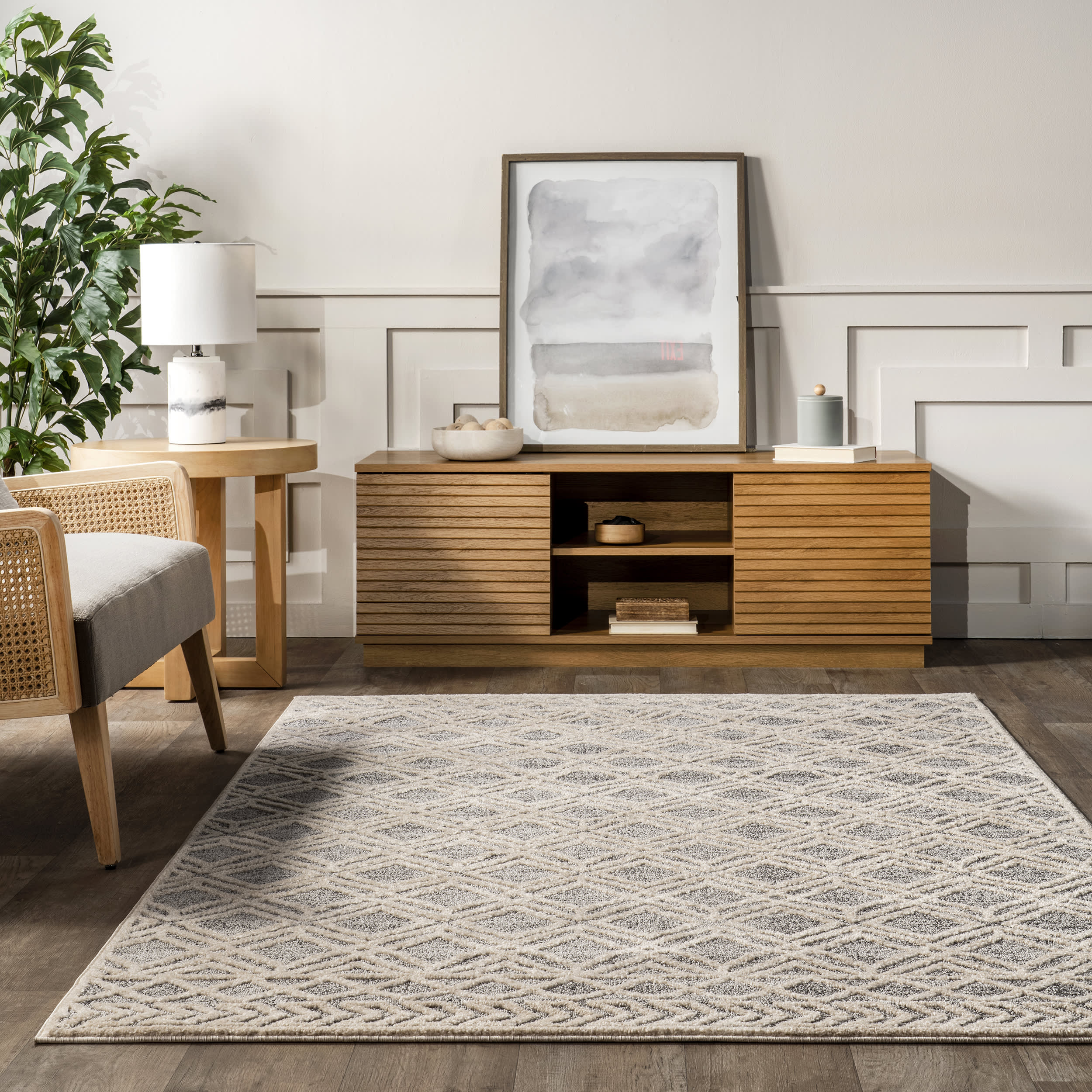 Evalina Moroccan Trellis Rug | Grey - Image 4