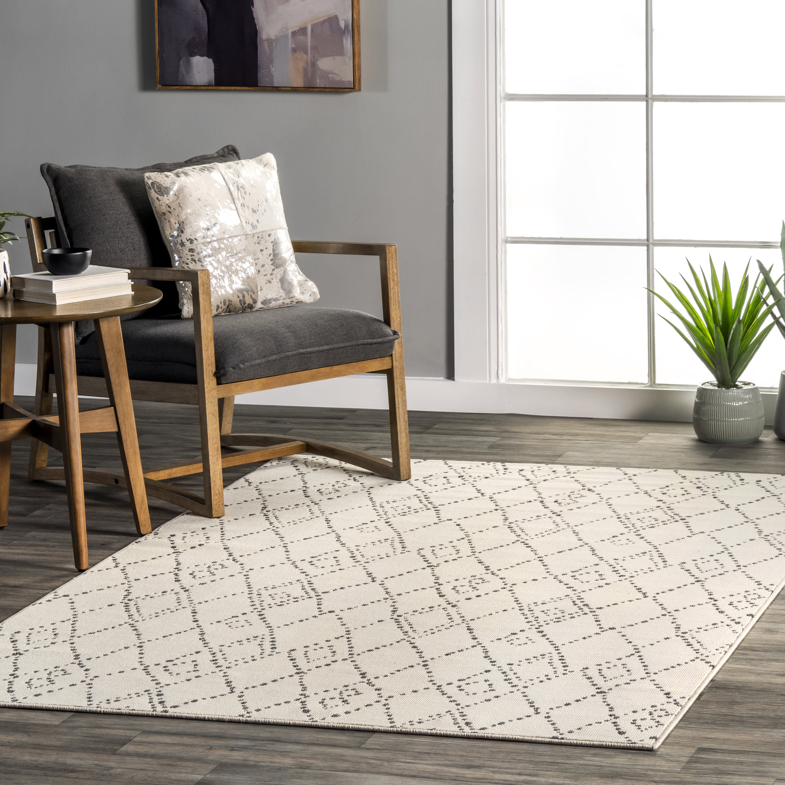 Evie Dotted Moroccan Trellis Rug | Beige - Image 2