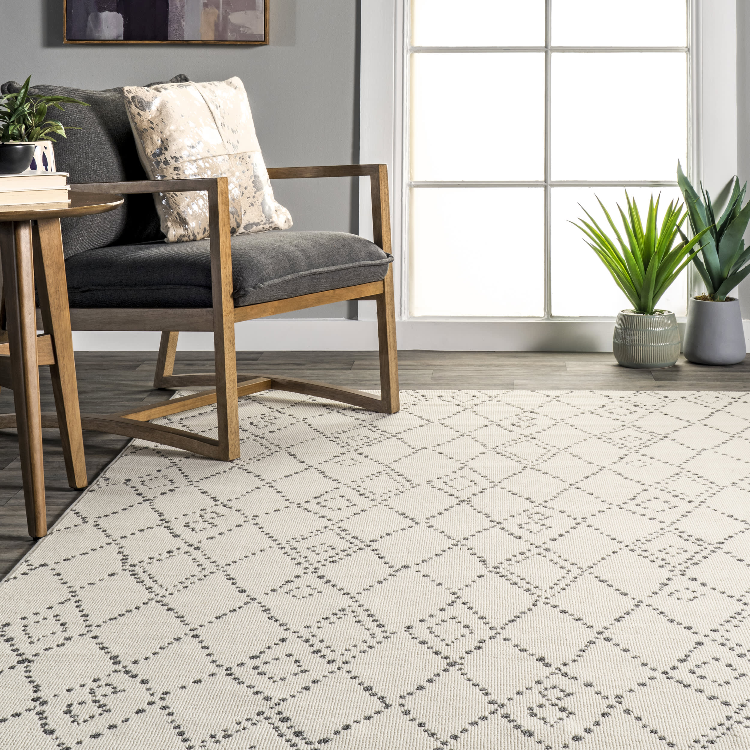 Evie Dotted Moroccan Trellis Rug | Beige - Image 4