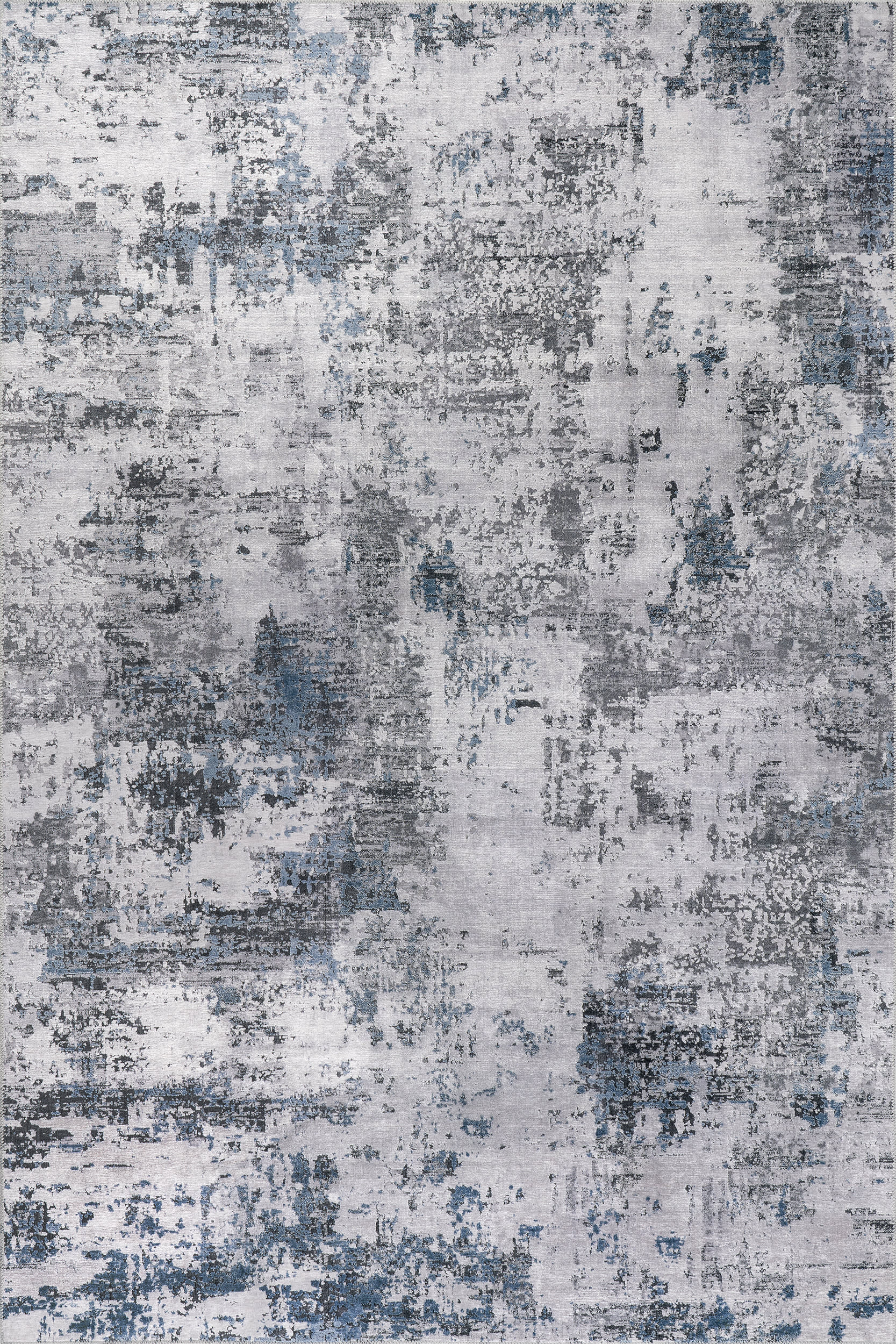 Faded Abstract Spill Proof Washable Rug | Blue Grey