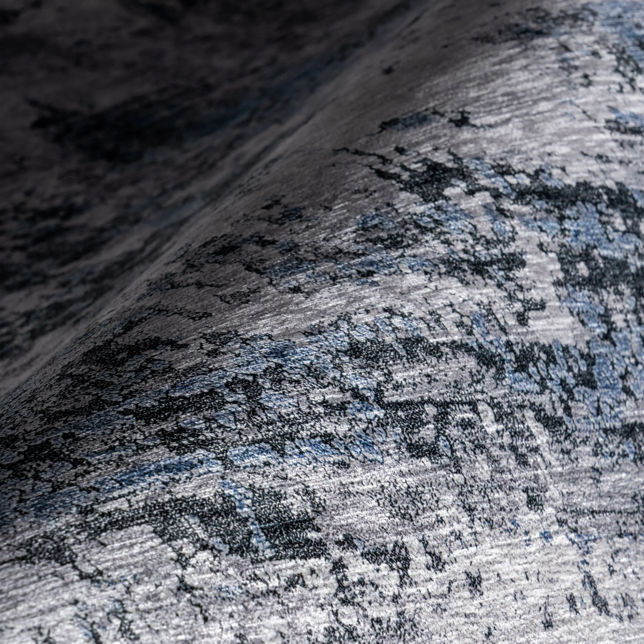 Faded Abstract Spill Proof Washable Rug | Blue Grey - Image 3