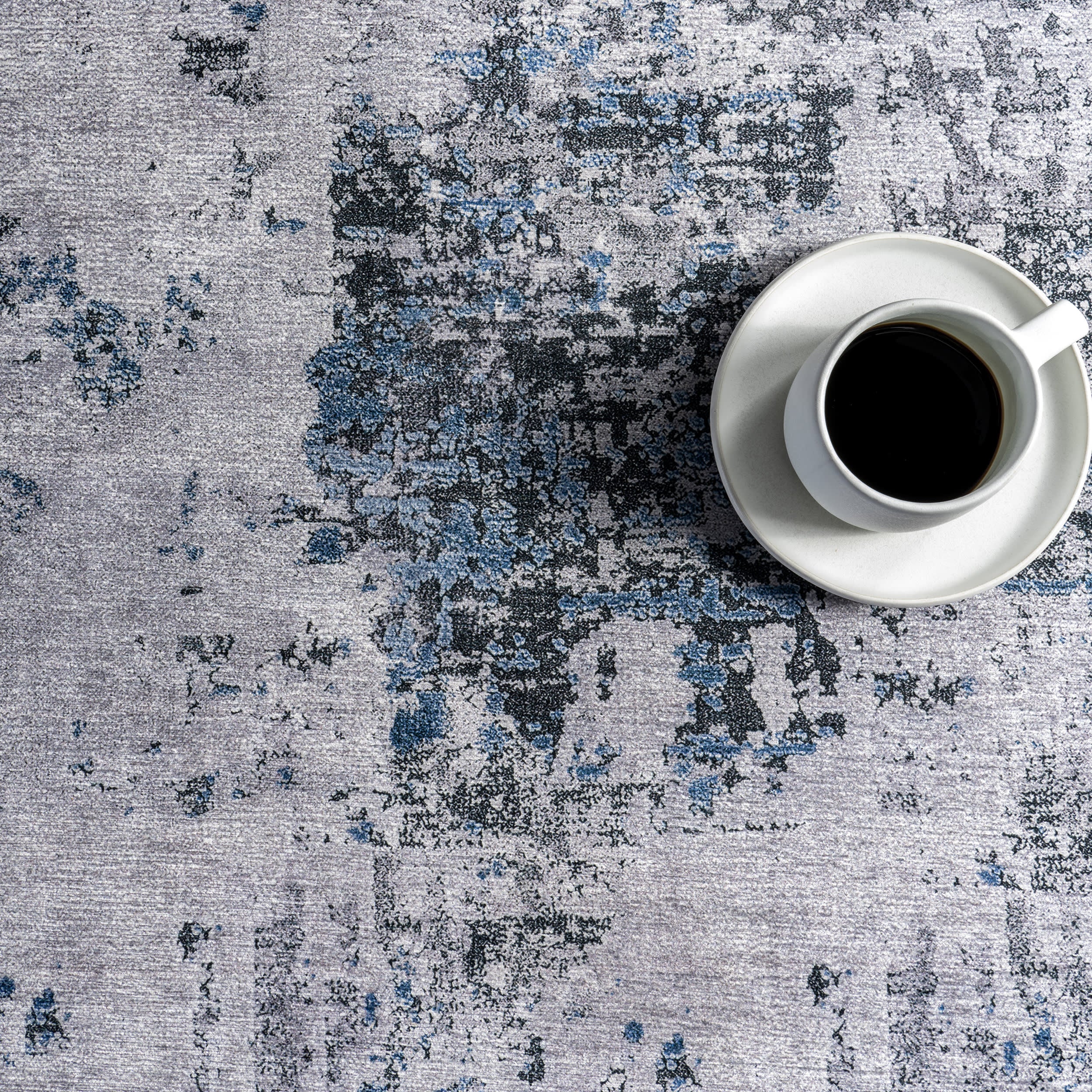 Faded Abstract Spill Proof Washable Rug | Blue Grey - Image 8