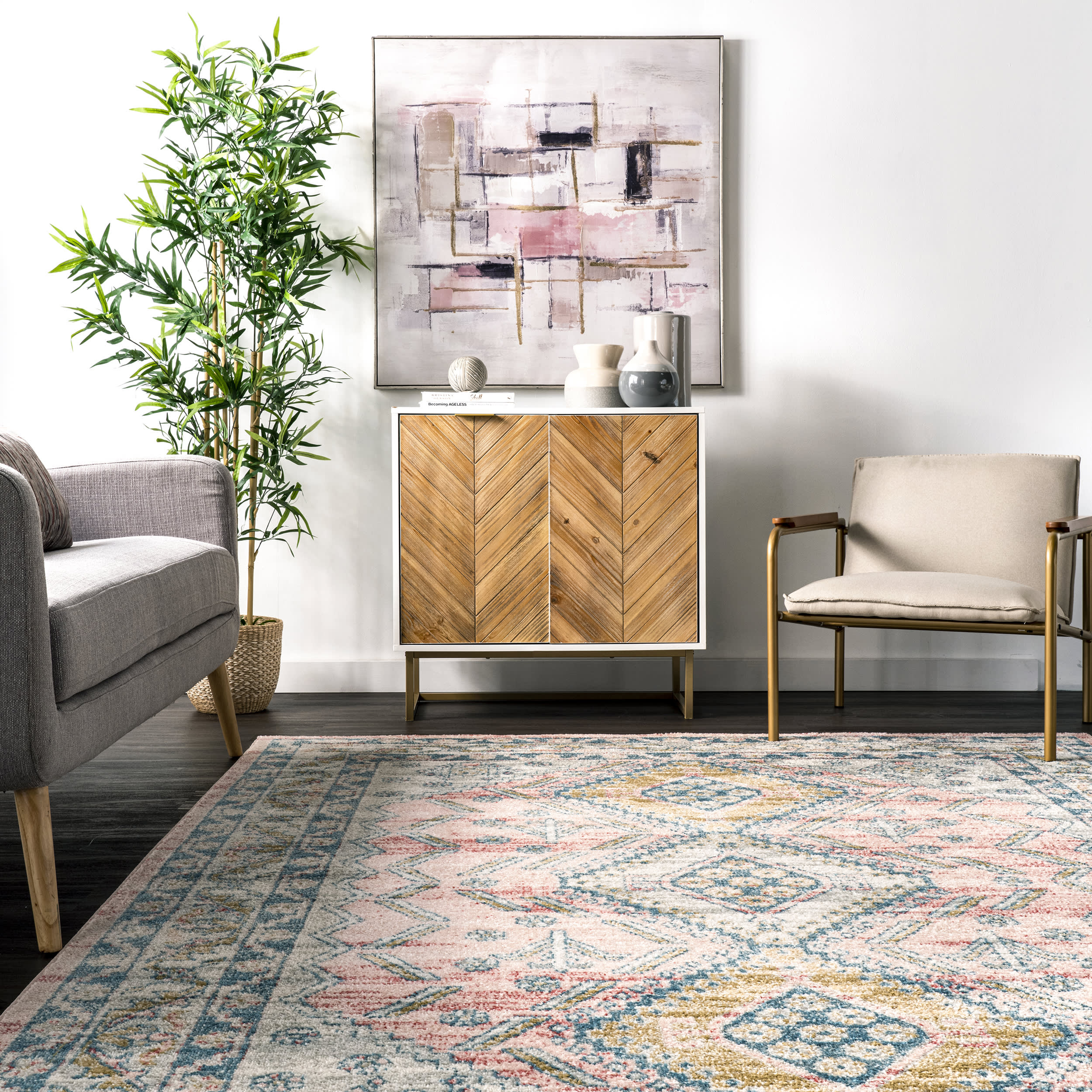 Faded Diamond Rug | Light Pink - Image 4