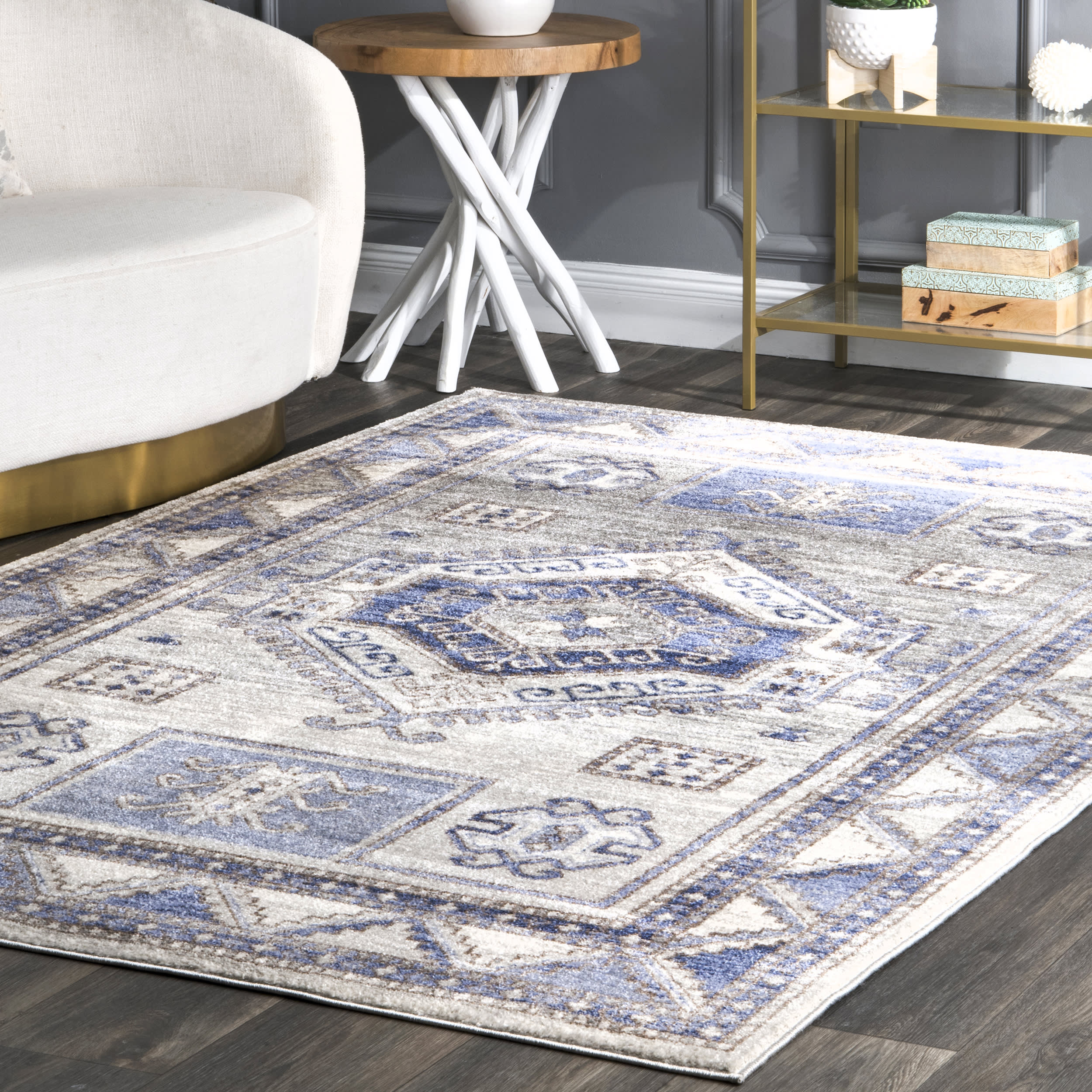 Faded Geometric Rug | Blue - Image 2