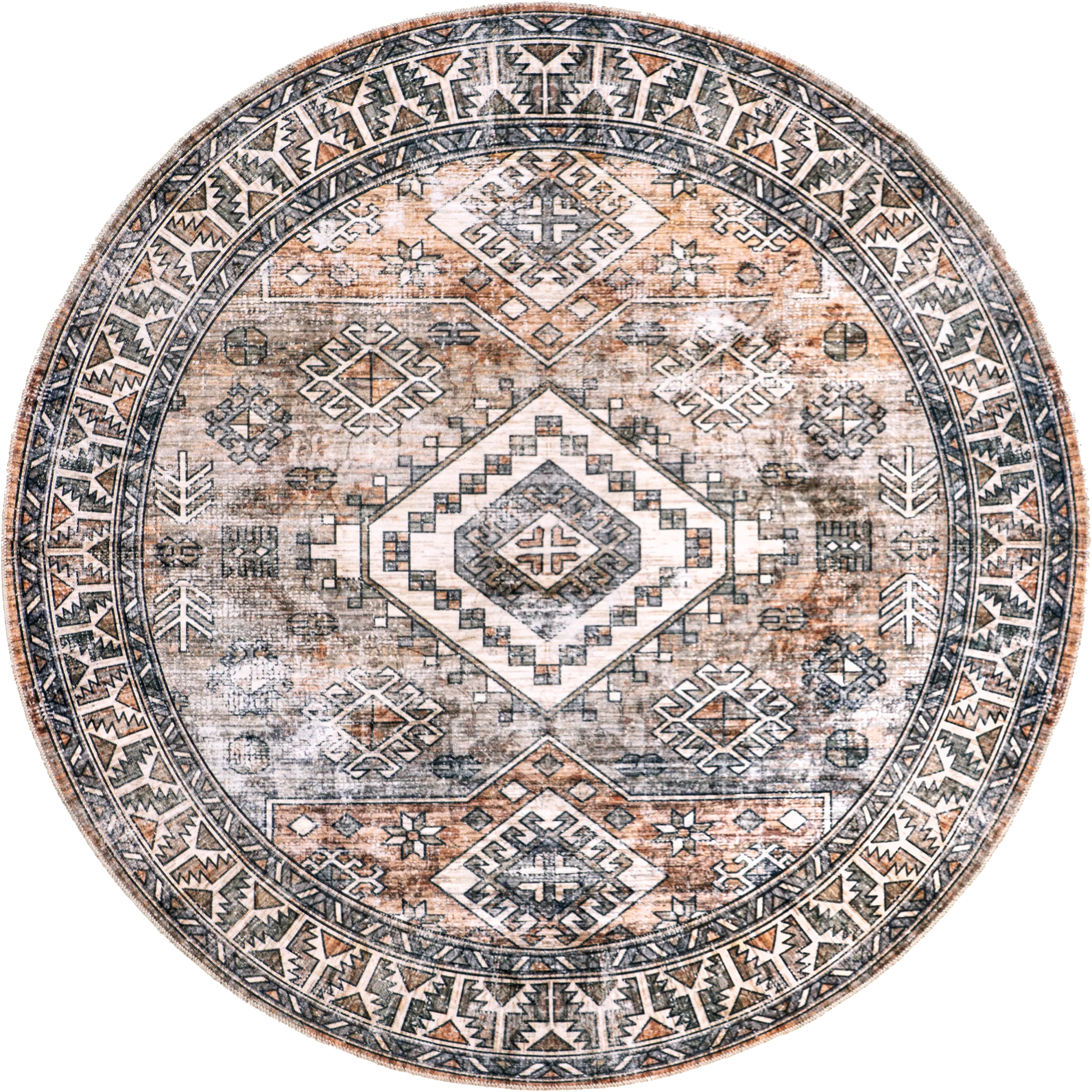 Faded Geometric Washable Rug | Rust