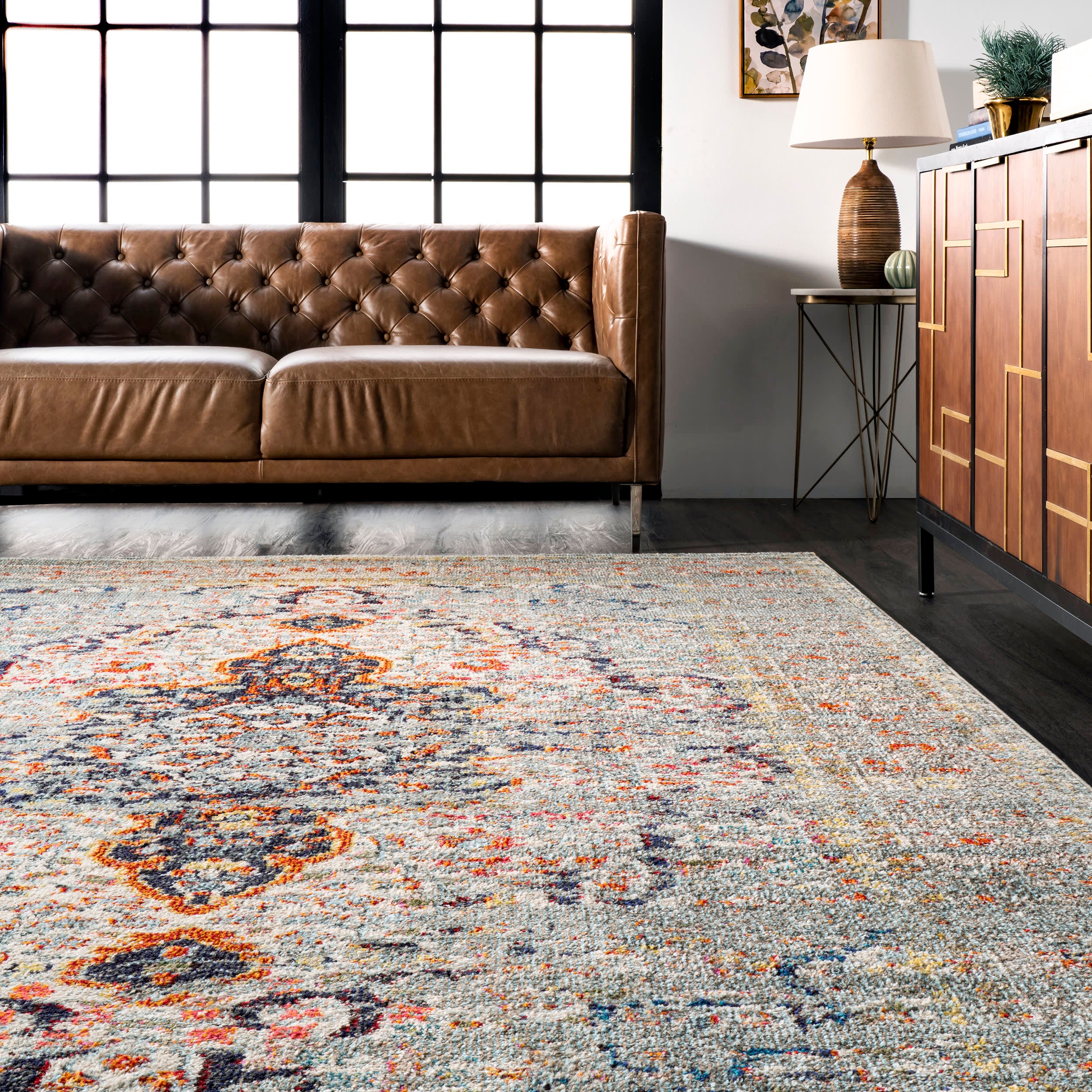 Faded Gothic Medallion Rug | Grey - Image 4