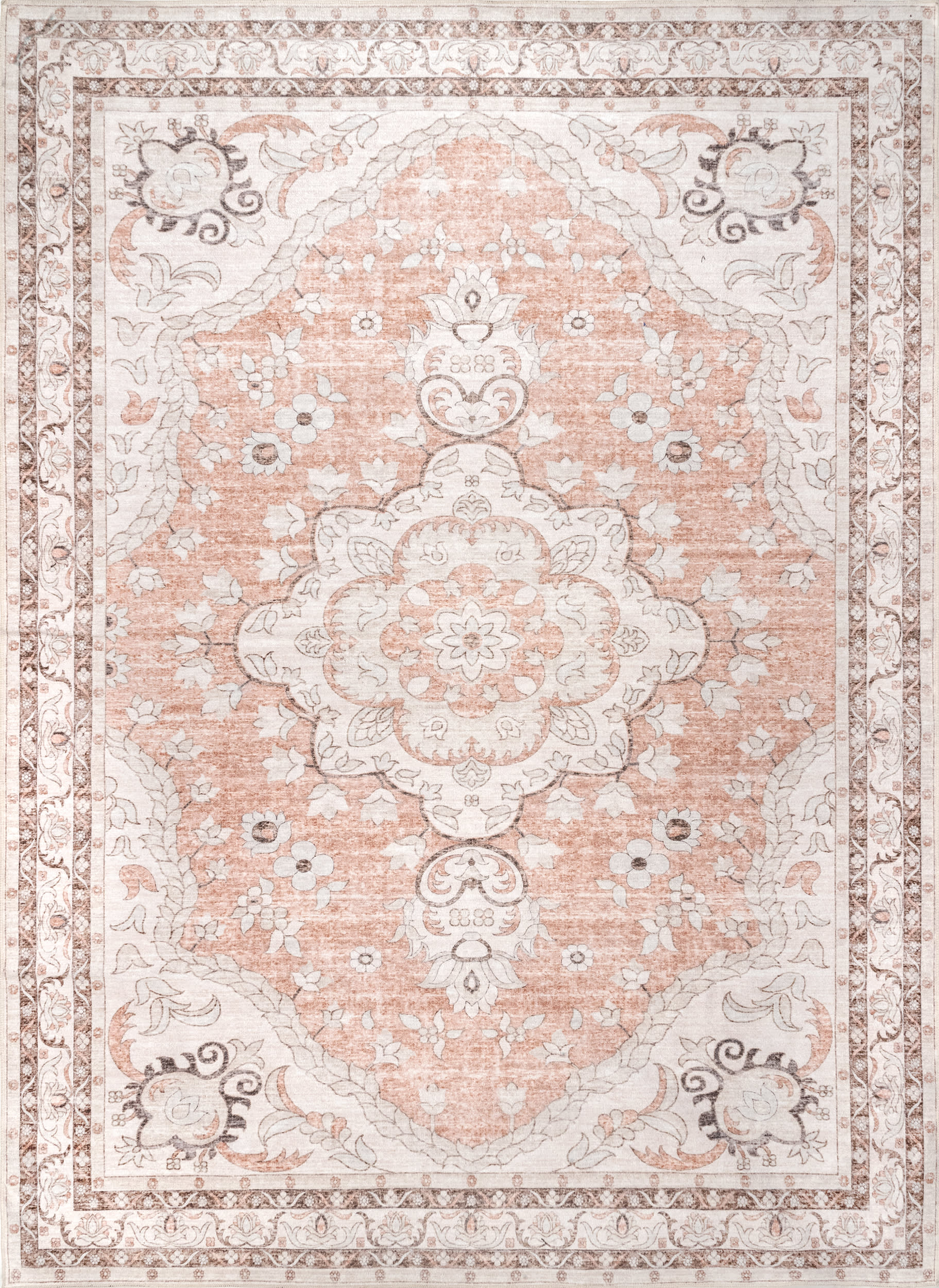 Faded Rosette Washable Rug | Peach