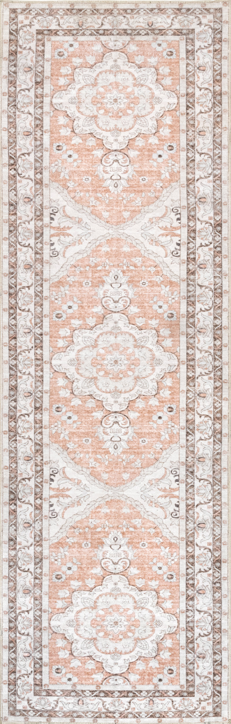 Faded Rosette Washable Rug | Peach