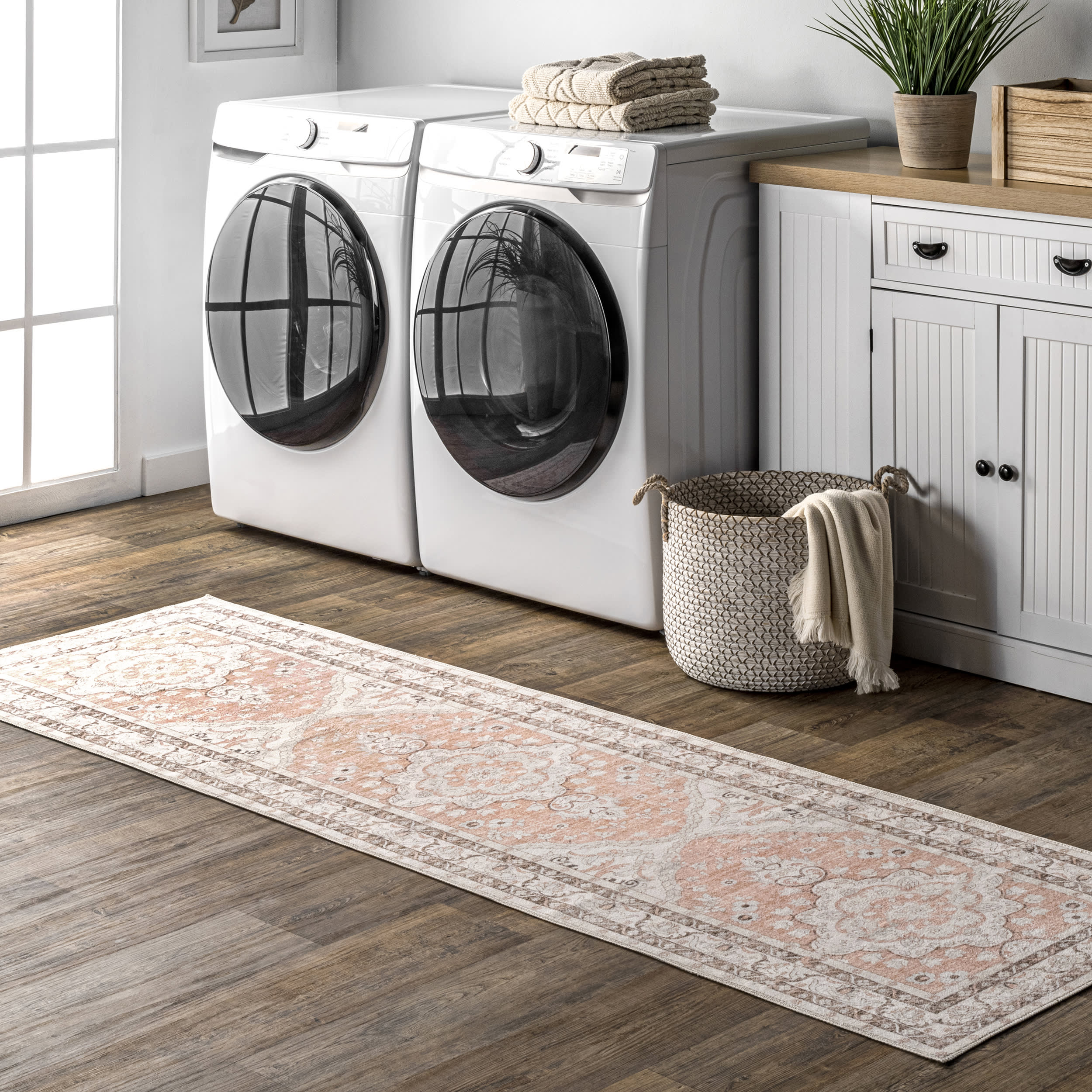 Faded Rosette Washable Rug | Peach - Image 2