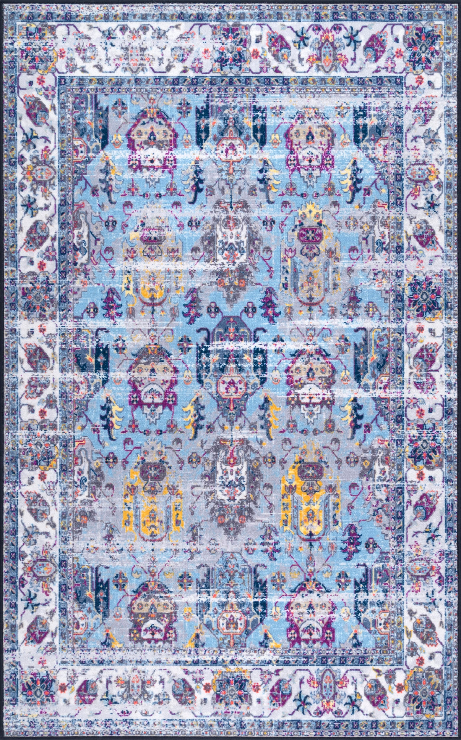 Fading Armorial Oriental Rug | Light Blue