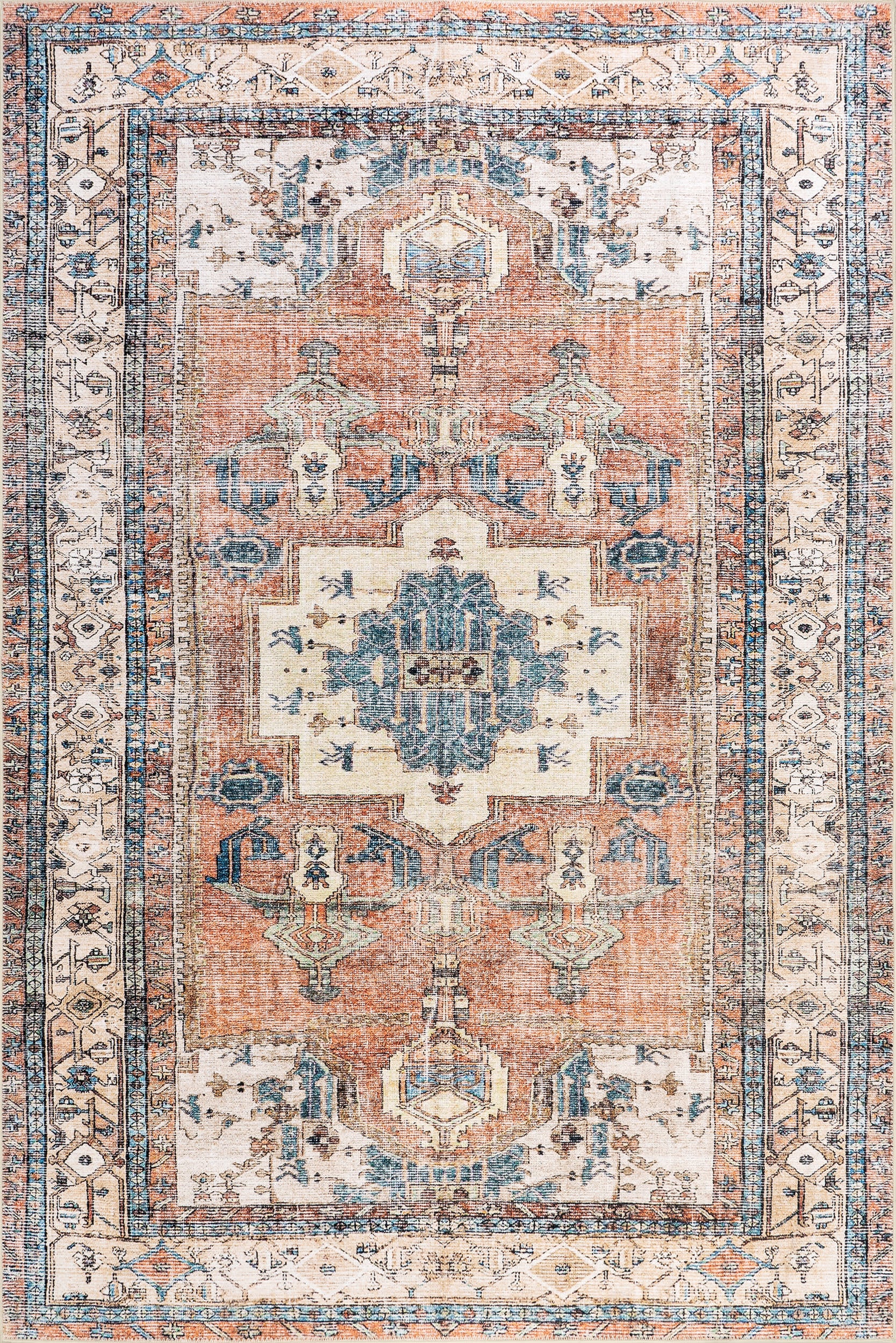 Fading Oriental Spill Proof Washable Rug | Light Rust