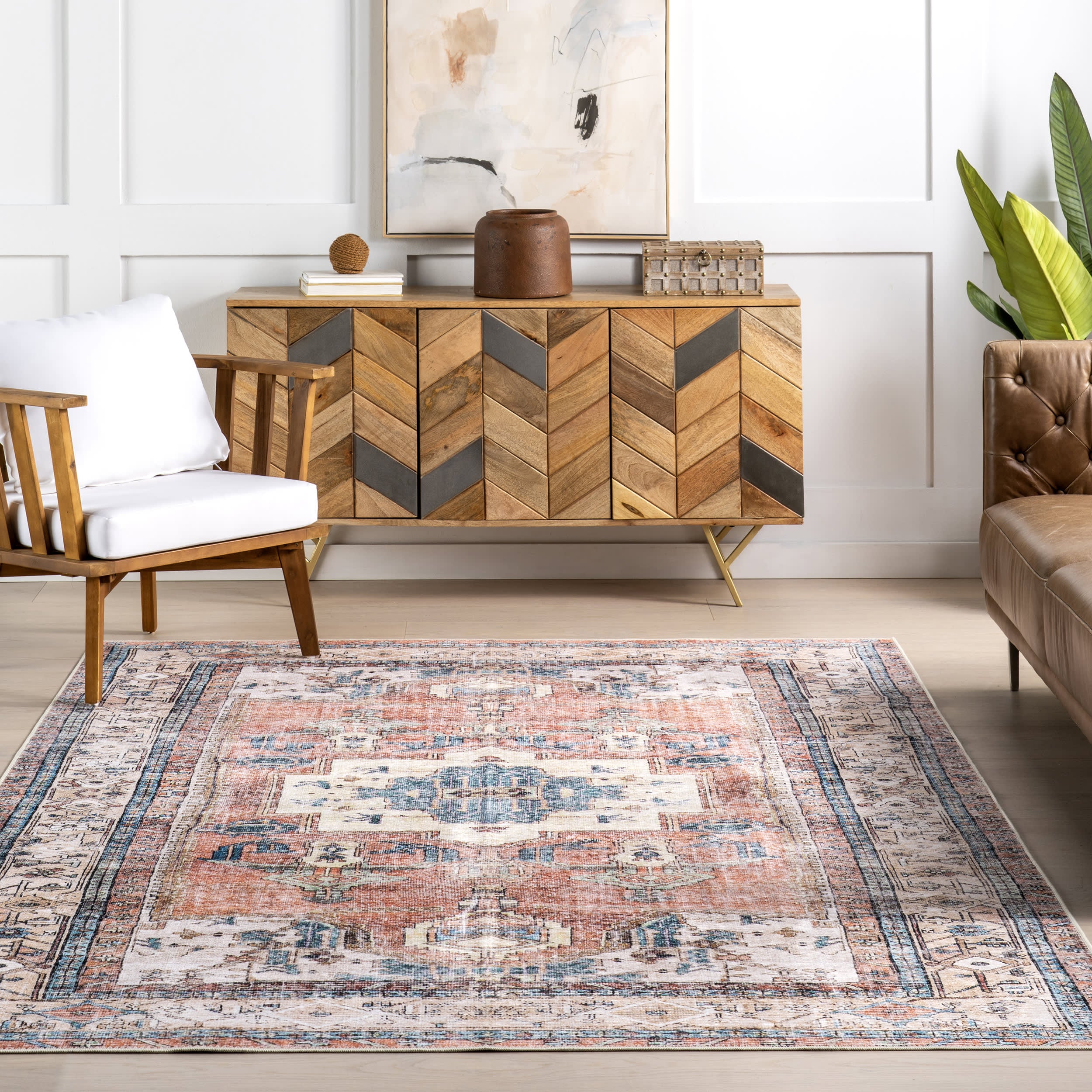 Fading Oriental Spill Proof Washable Rug | Light Rust - Image 5