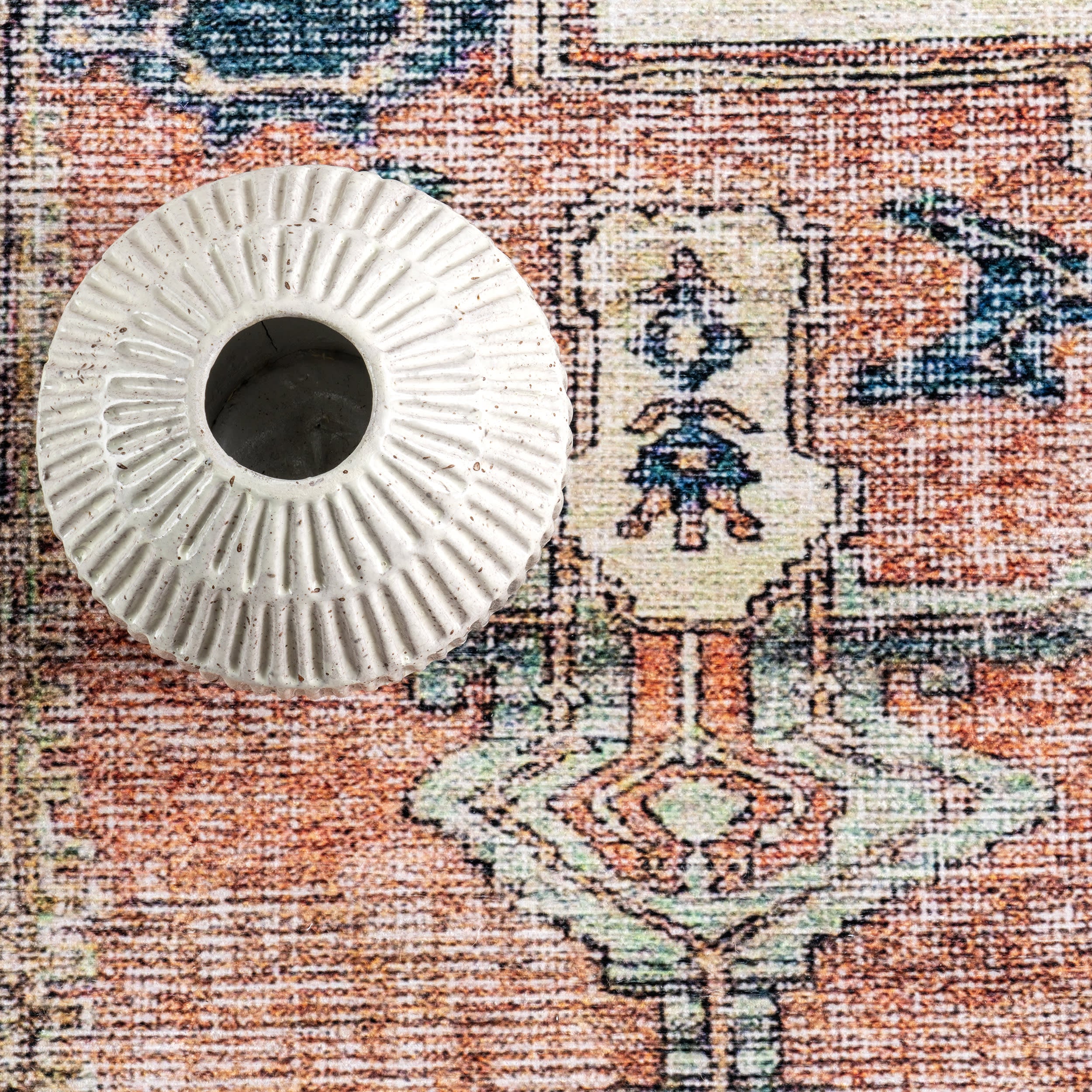 Fading Oriental Spill Proof Washable Rug | Light Rust - Image 8