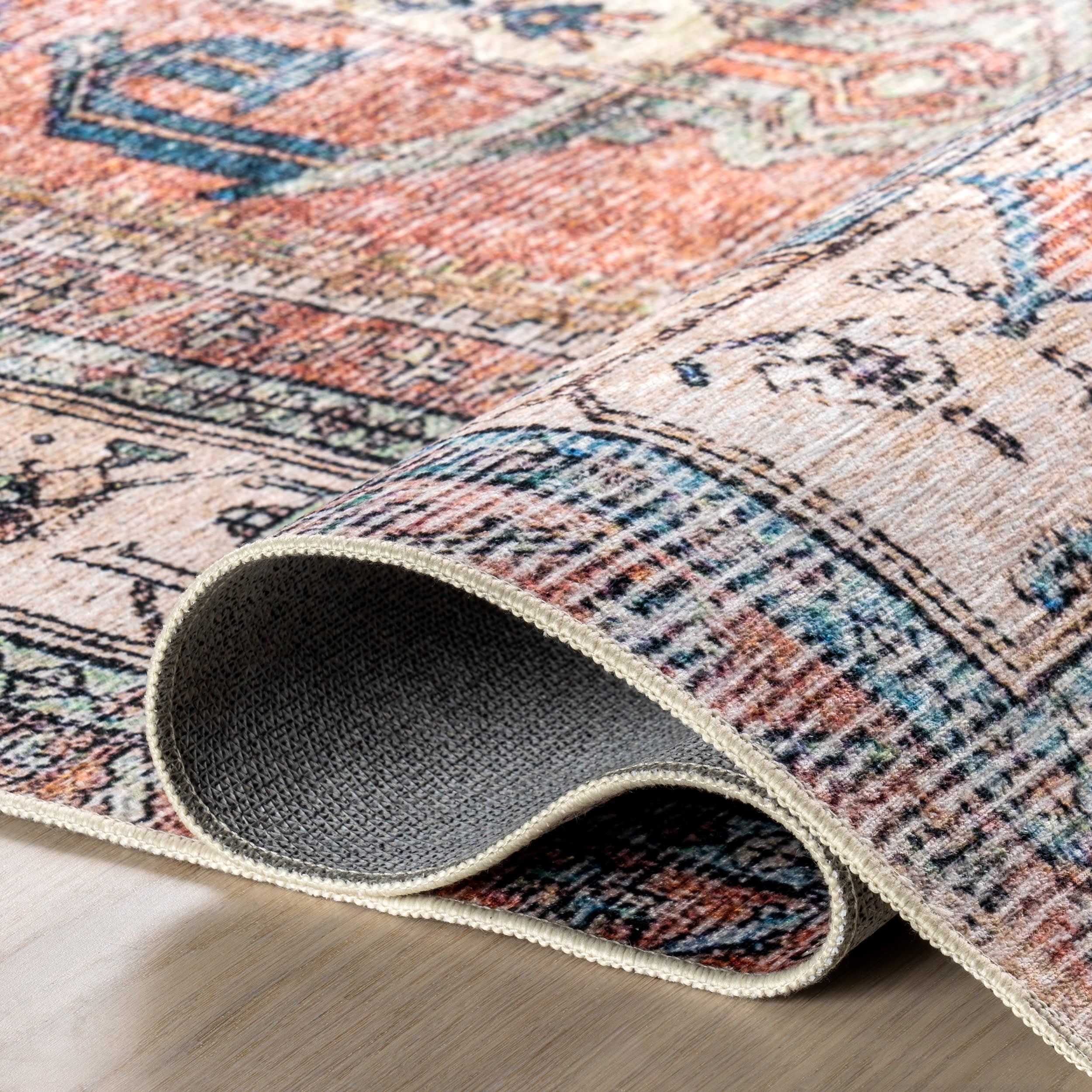 Fading Oriental Spill Proof Washable Rug | Light Rust - Image 9