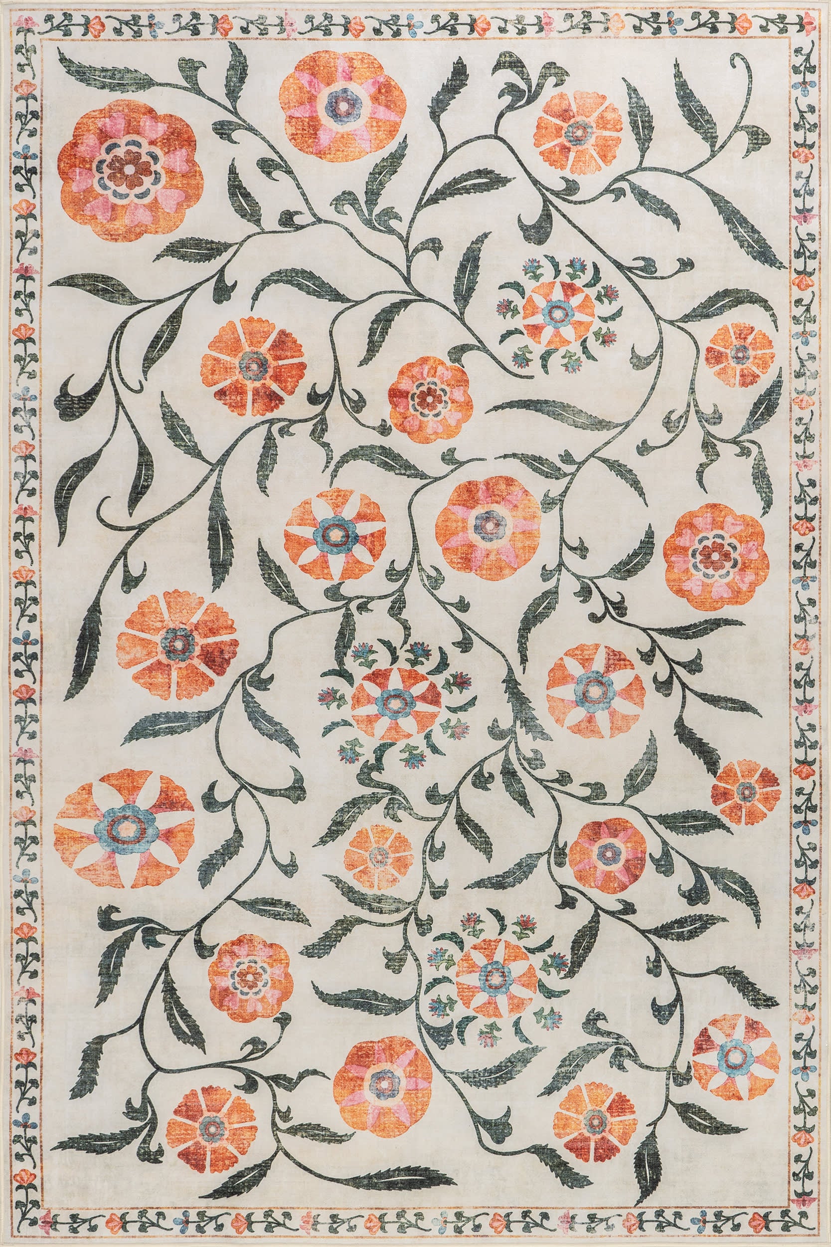 Fairway Floral Washable Rug | Ivory
