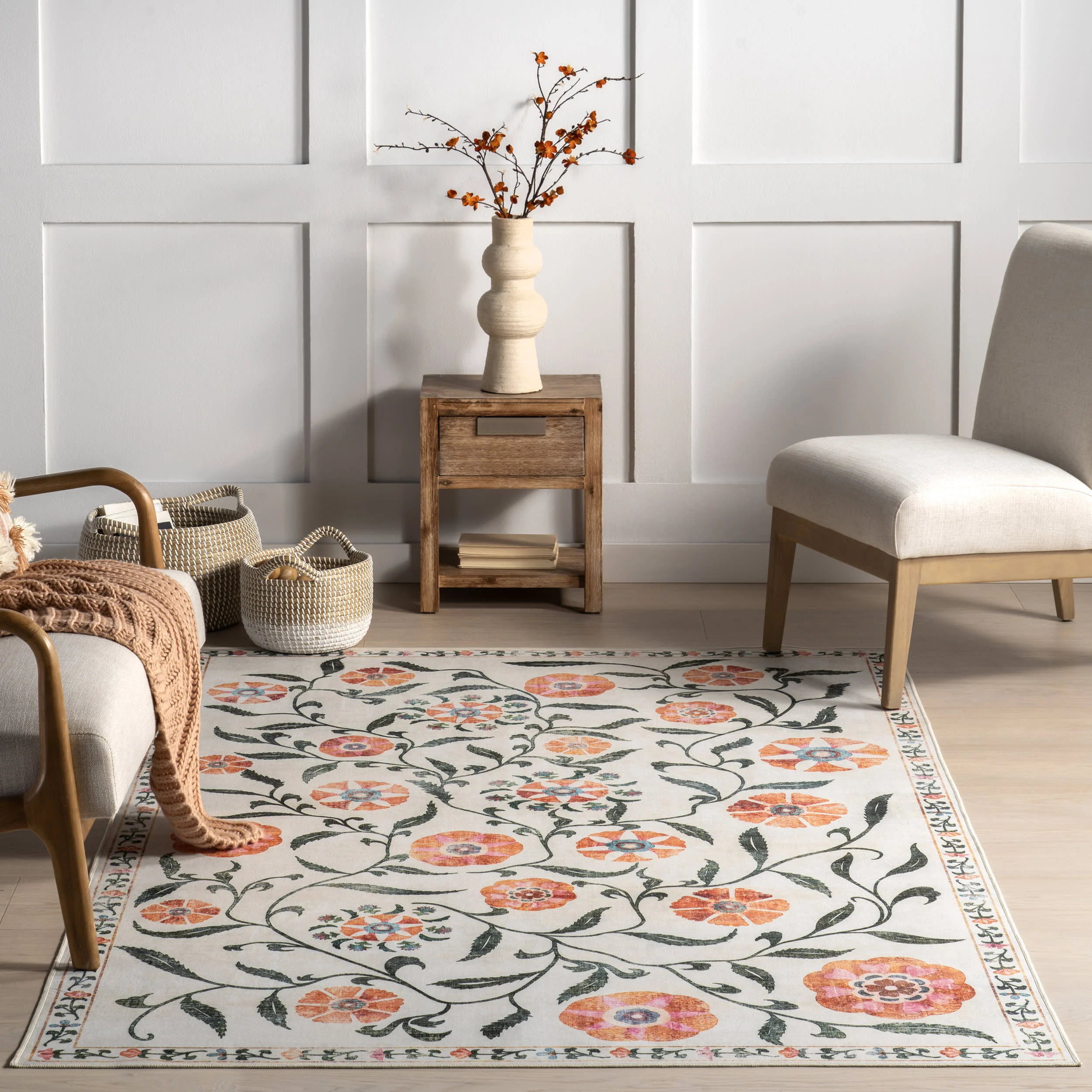 Fairway Floral Washable Rug | Ivory - Image 5