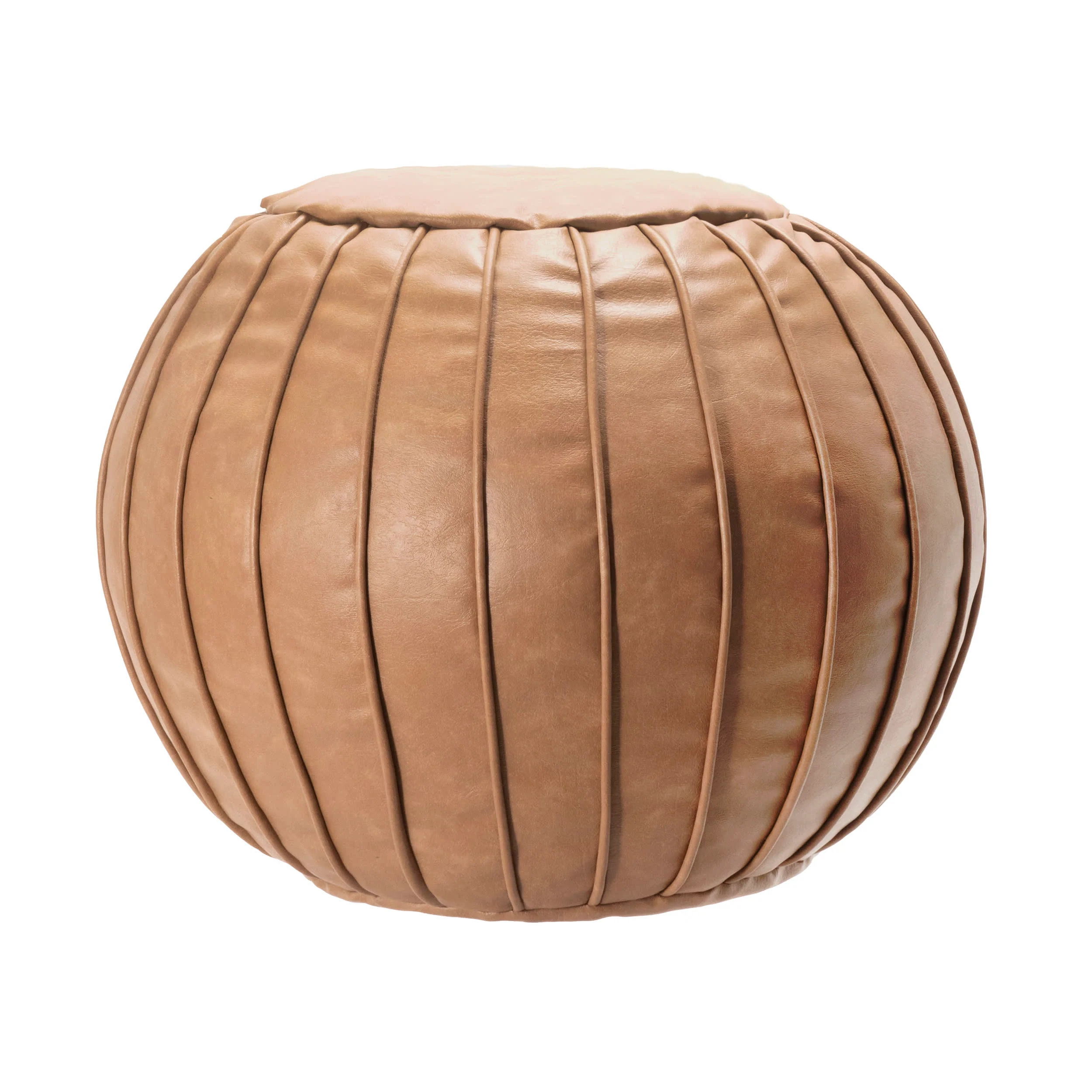 Faux Leather Pleated Pouf | Brown