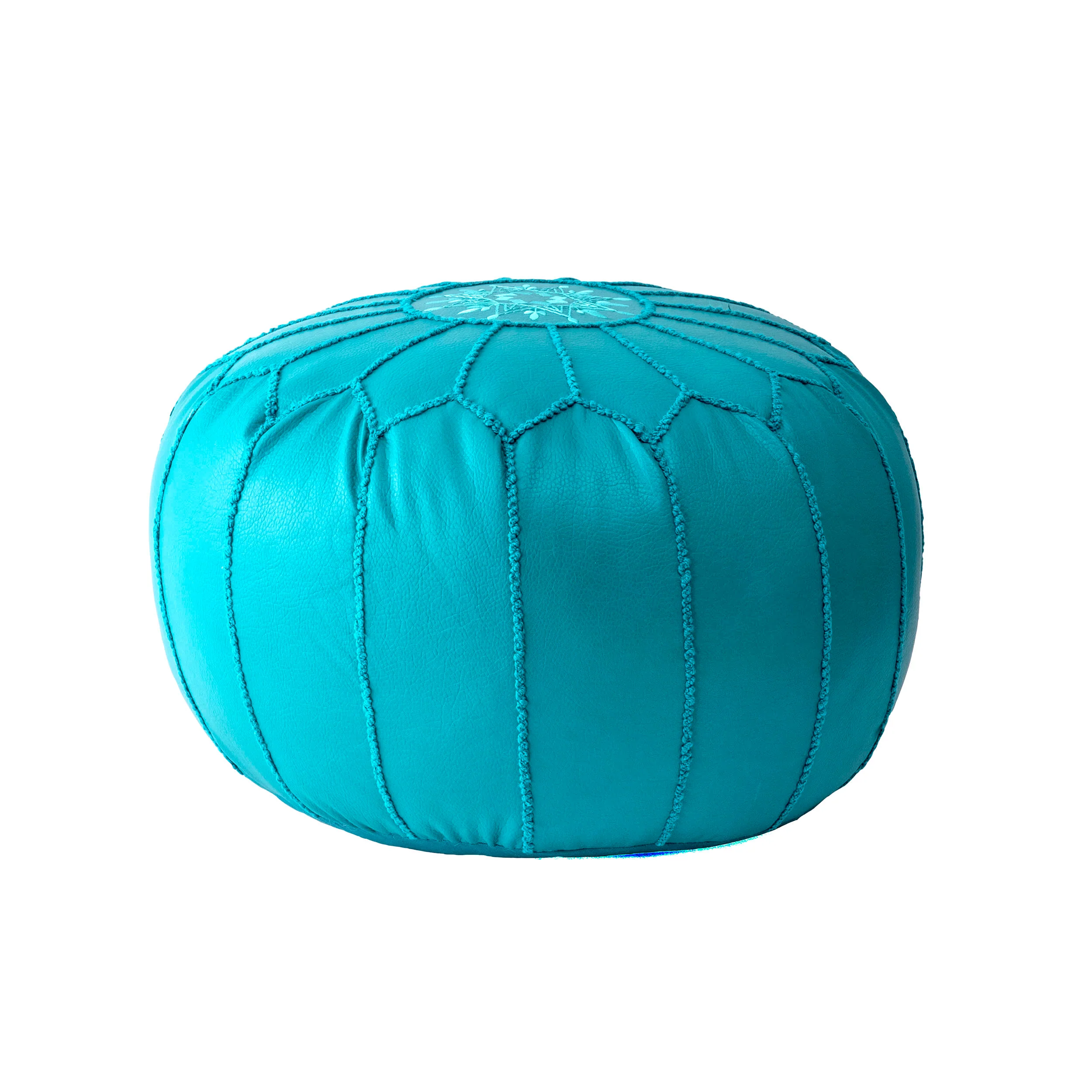 Faux Leather Pouf | Blue