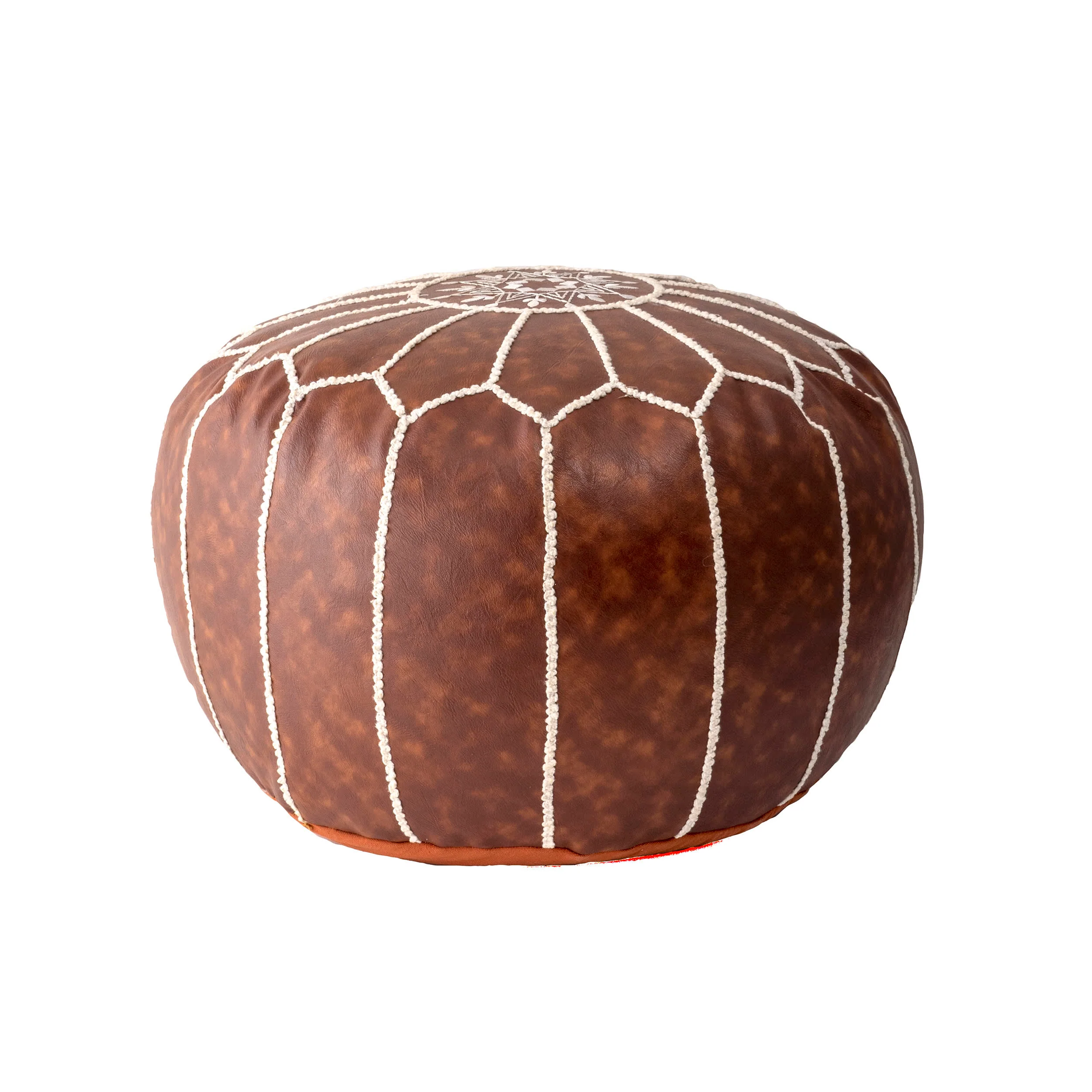 Faux Leather Pouf | Brown