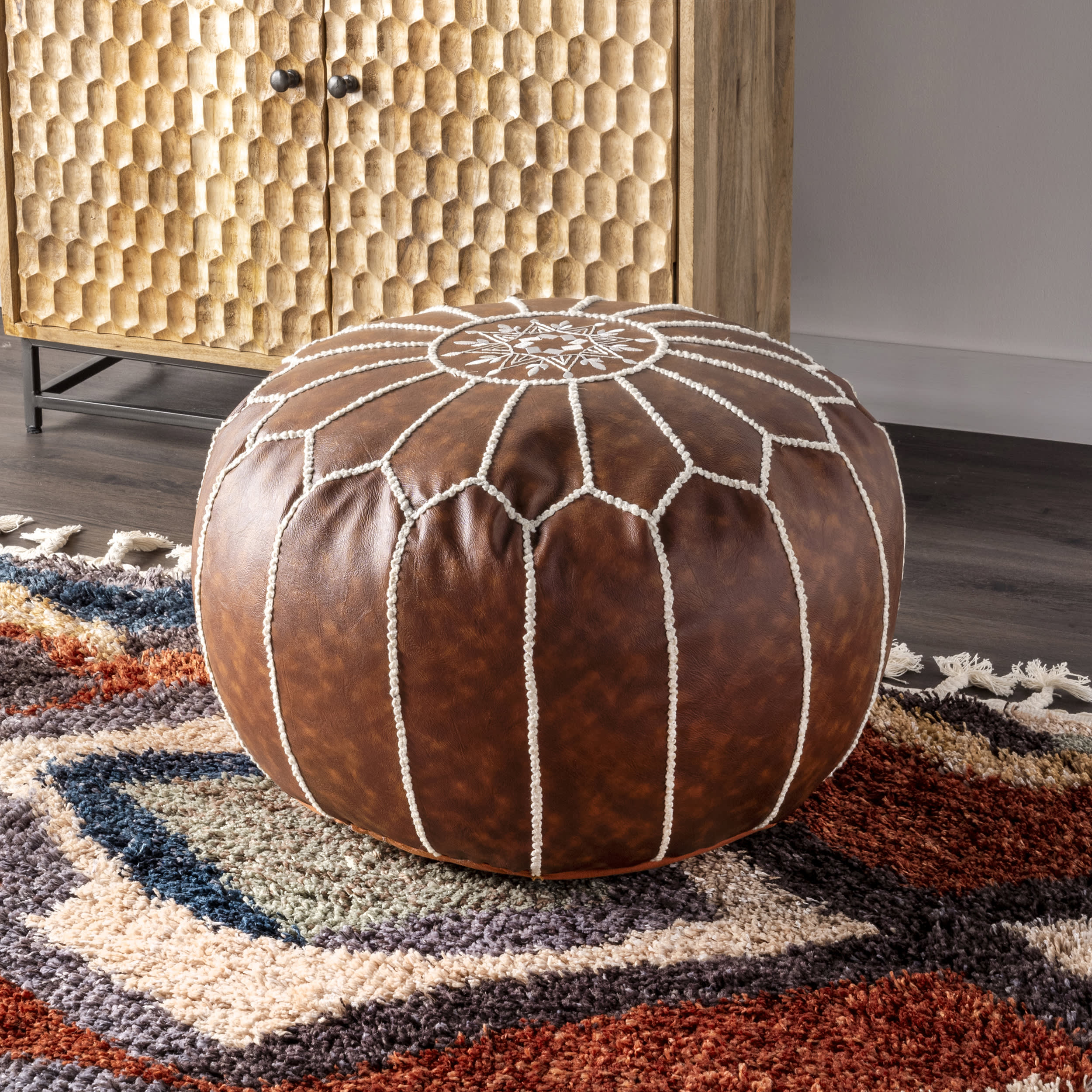 Faux Leather Pouf | Brown - Image 2
