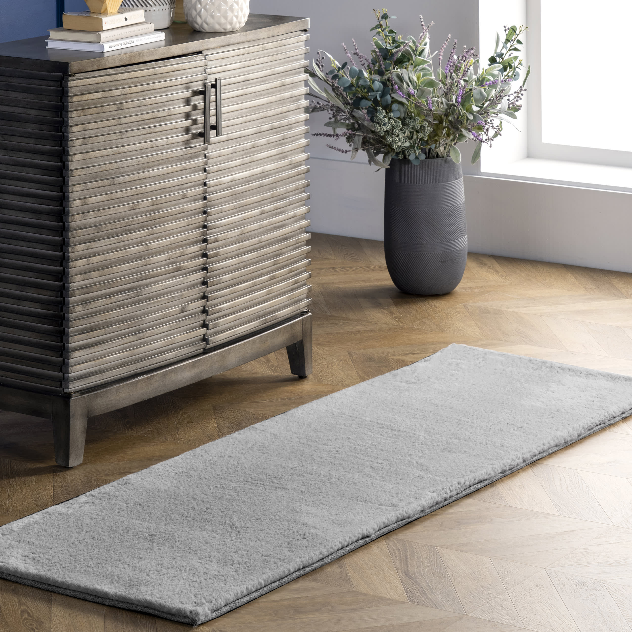 Faux Rabbit Shag Rug | Light Grey - Image 2